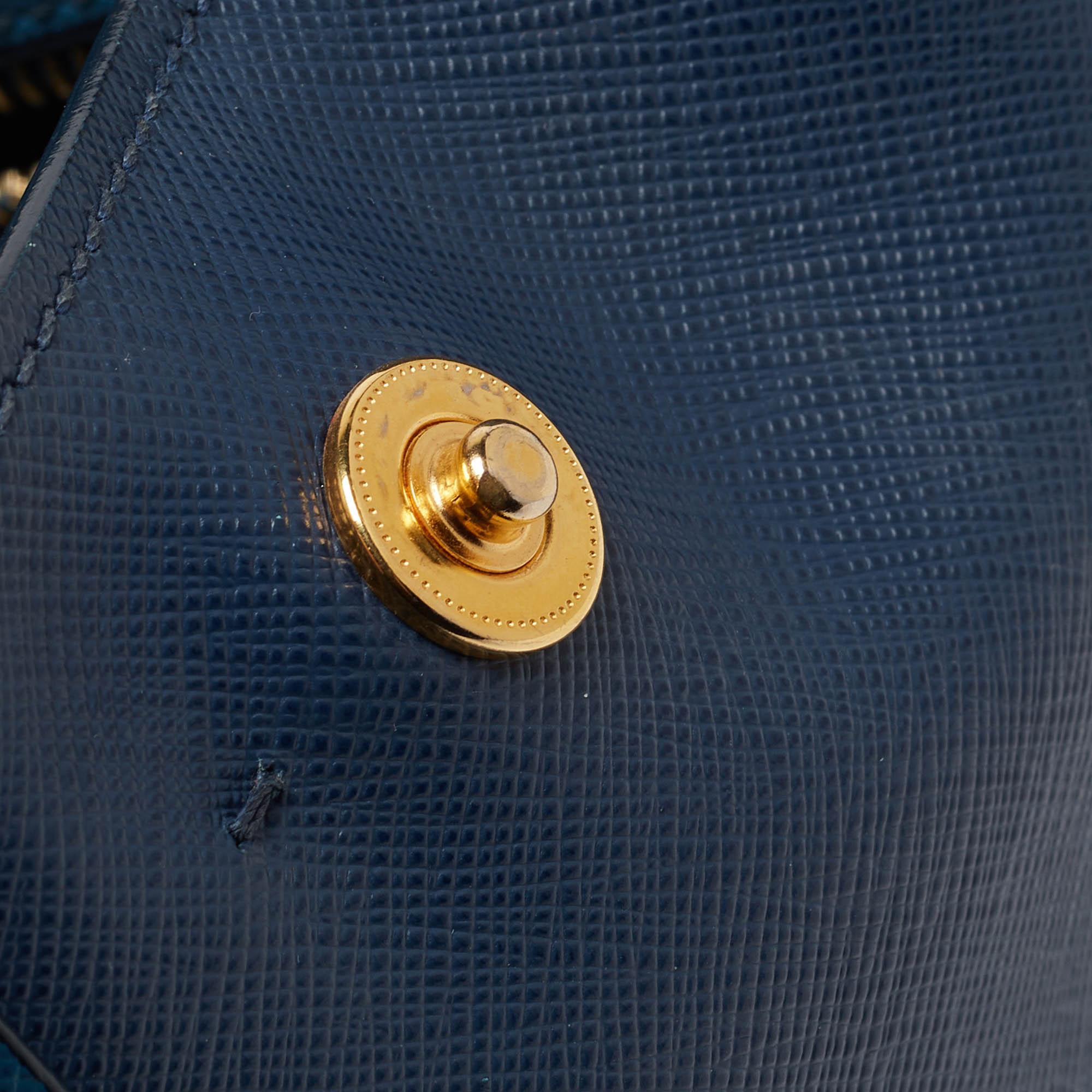 Prada Two Tone Blue Saffiano Lux Leather Tote For Sale 16