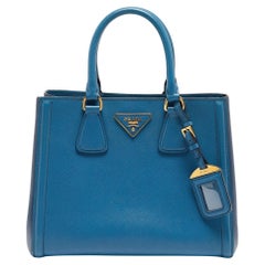 Prada Two Tone Blue Saffiano Lux Leather Tote