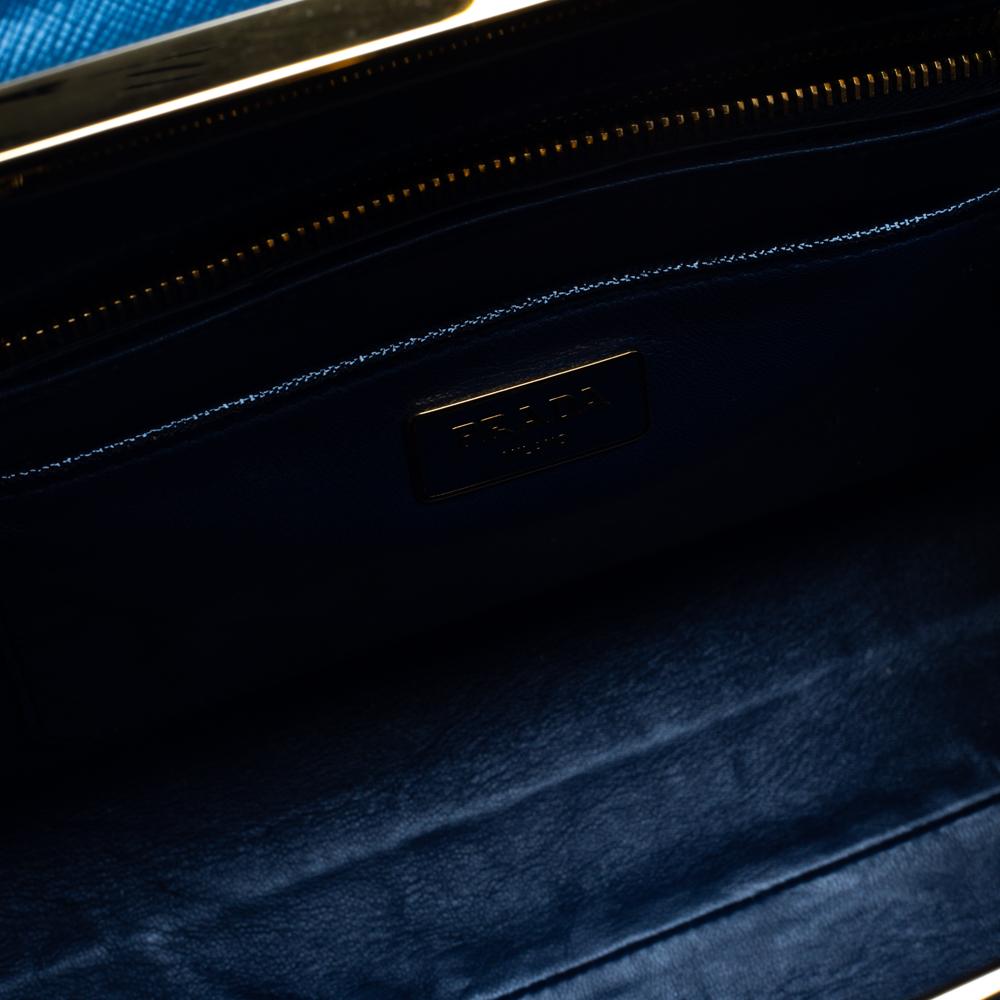 Prada Zweifarbig Blau Saffiano Vernice Leder Pyramide Rahmen Satchel 8