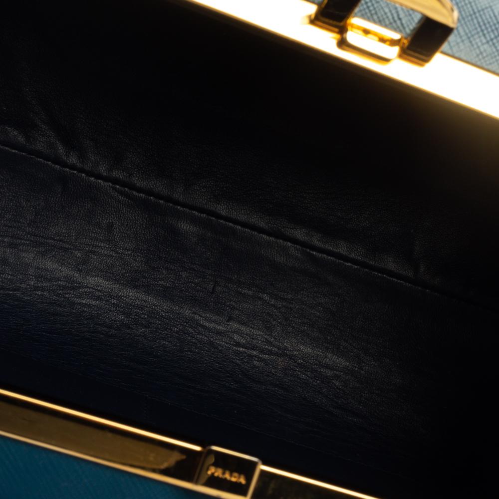 Prada Zweifarbig Blau Saffiano Vernice Leder Pyramide Rahmen Satchel 9