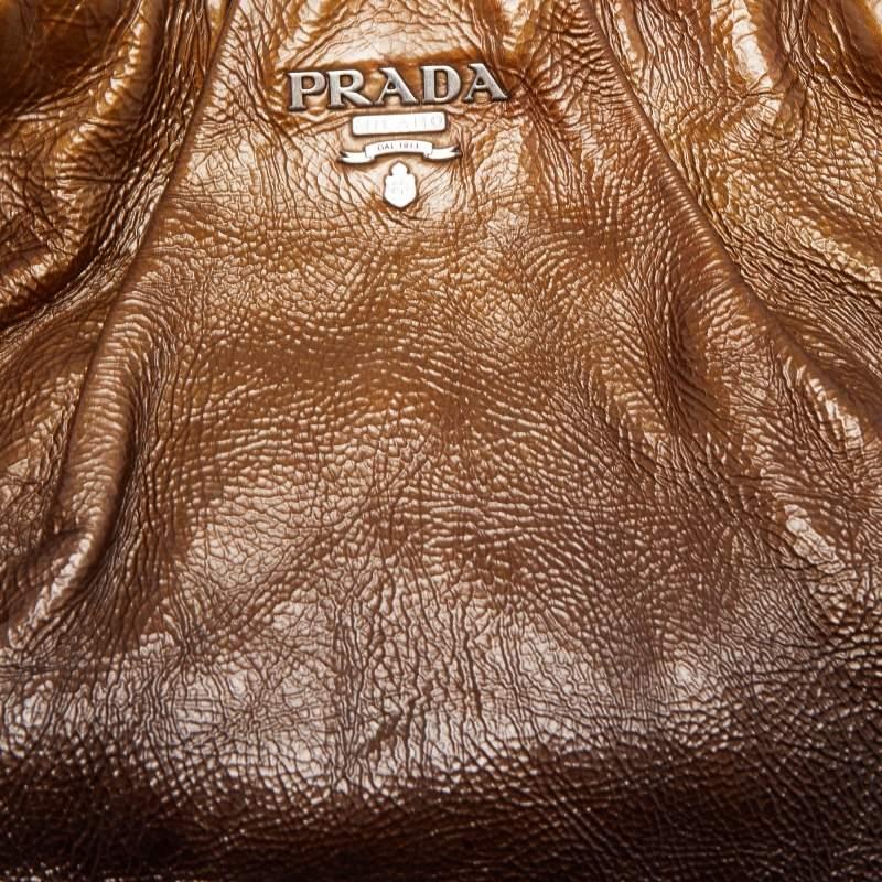 Prada Two Tone Brown Ombre Laminated Leather Hobo 9