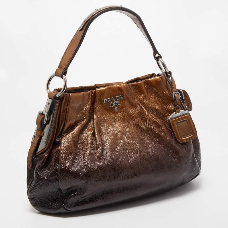 Prada Two Tone Brown Ombre Laminated Leather Hobo 1