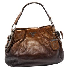 Prada Two Tone Brown Ombre Laminated Leather Hobo