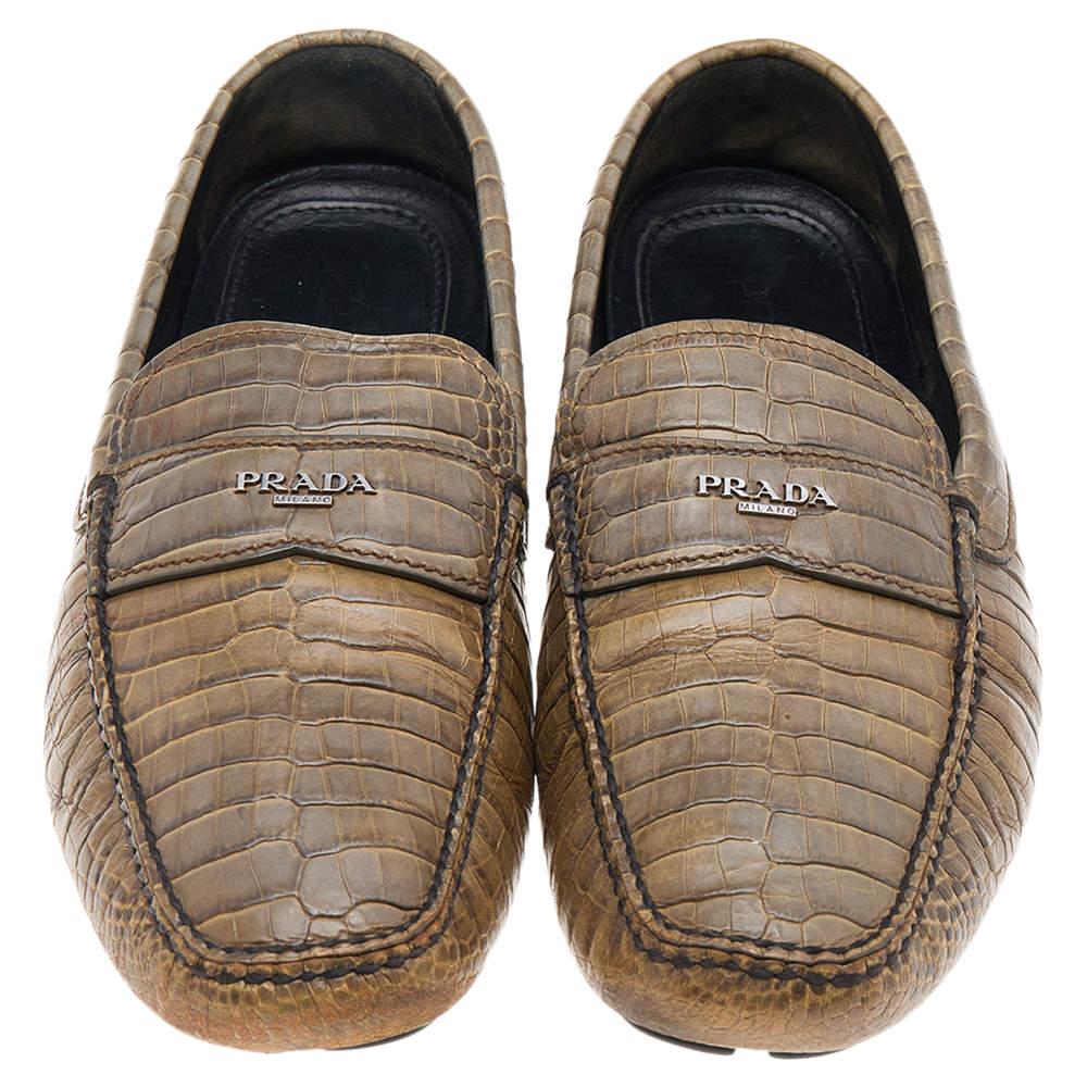 Prada Two Tone Crocodile Leather Slip On Loafers Size 44.5 For Sale 1