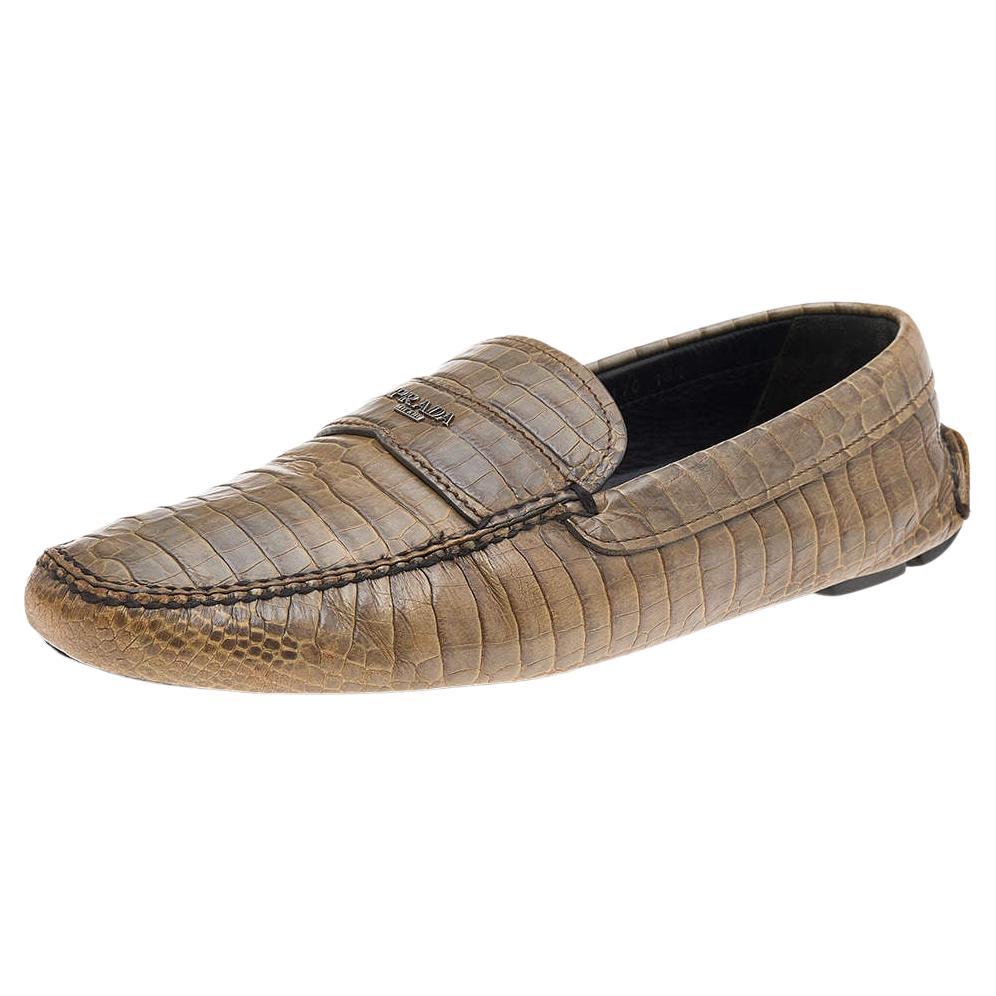 Prada Two Tone Crocodile Leather Slip On Loafers Size 44.5 For Sale