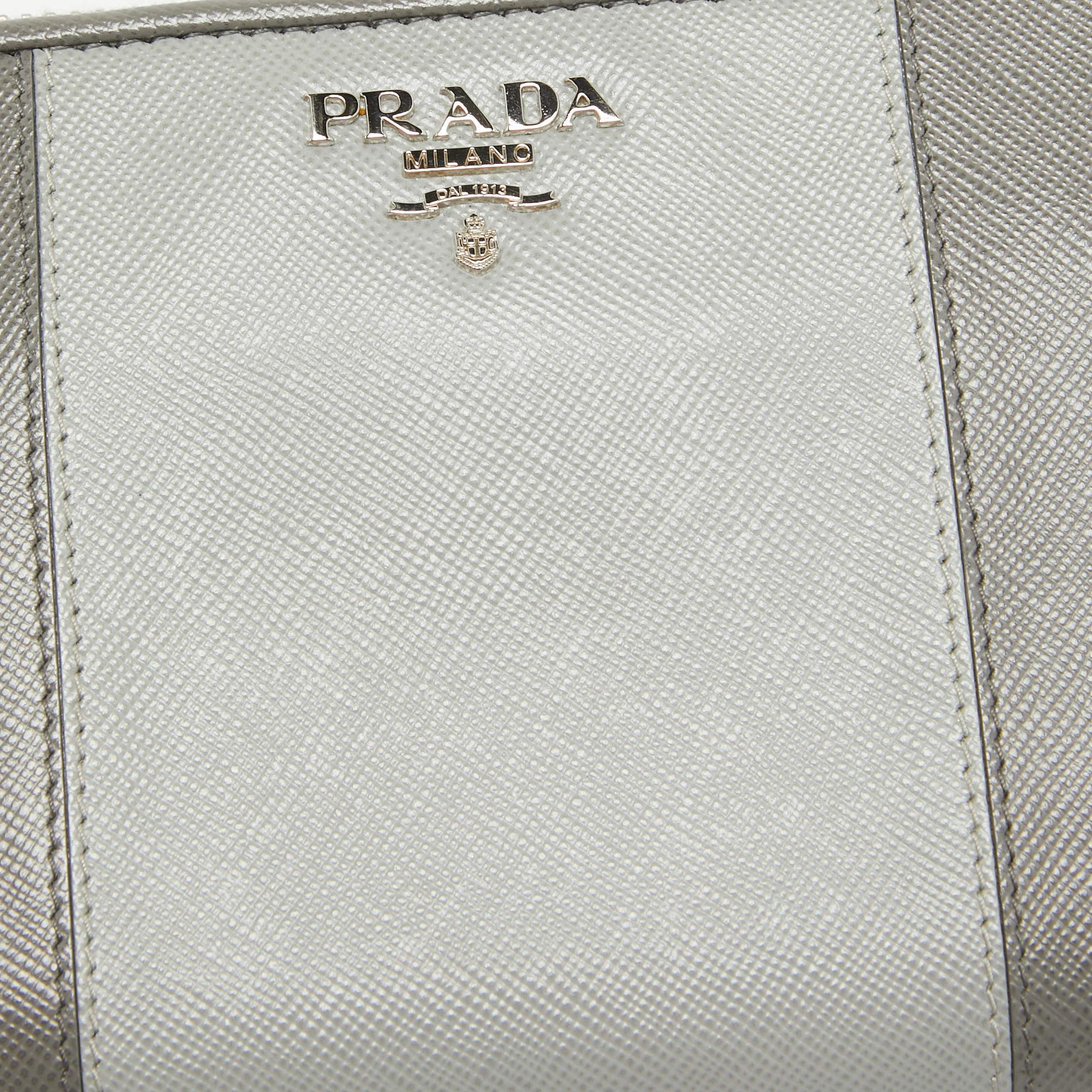 Prada Two Tone Grey Saffiano Leather Zip Around Wallet 1