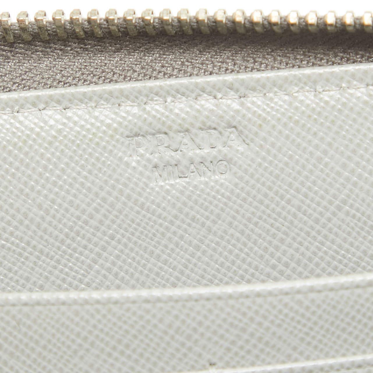 Prada Two Tone Grey Saffiano Leather Zip Around Wallet 2