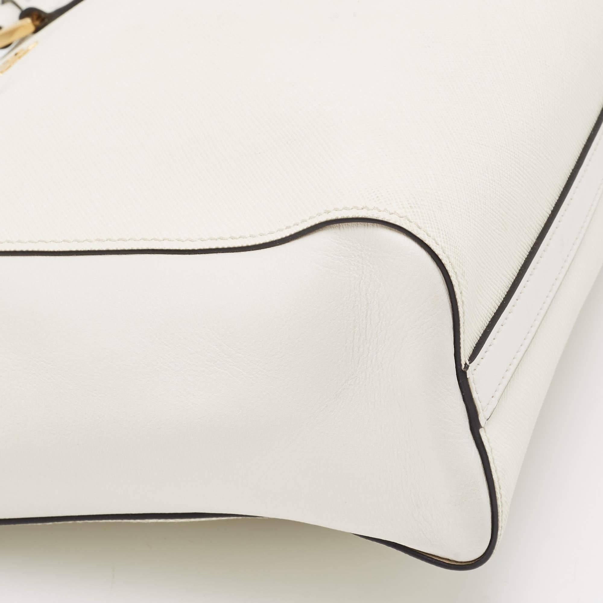 Prada Two Tone Off White Saffiano Lux/Soft Leather Convertible Tote 5