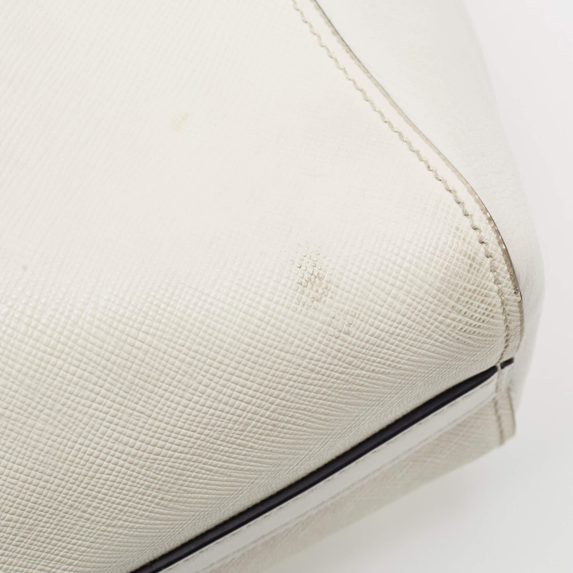 Prada Two Tone Off White Saffiano Lux/Soft Leather Convertible Tote 1