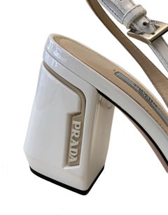Prada Two Tone Patent Leather Block Heel Slingback Pumps