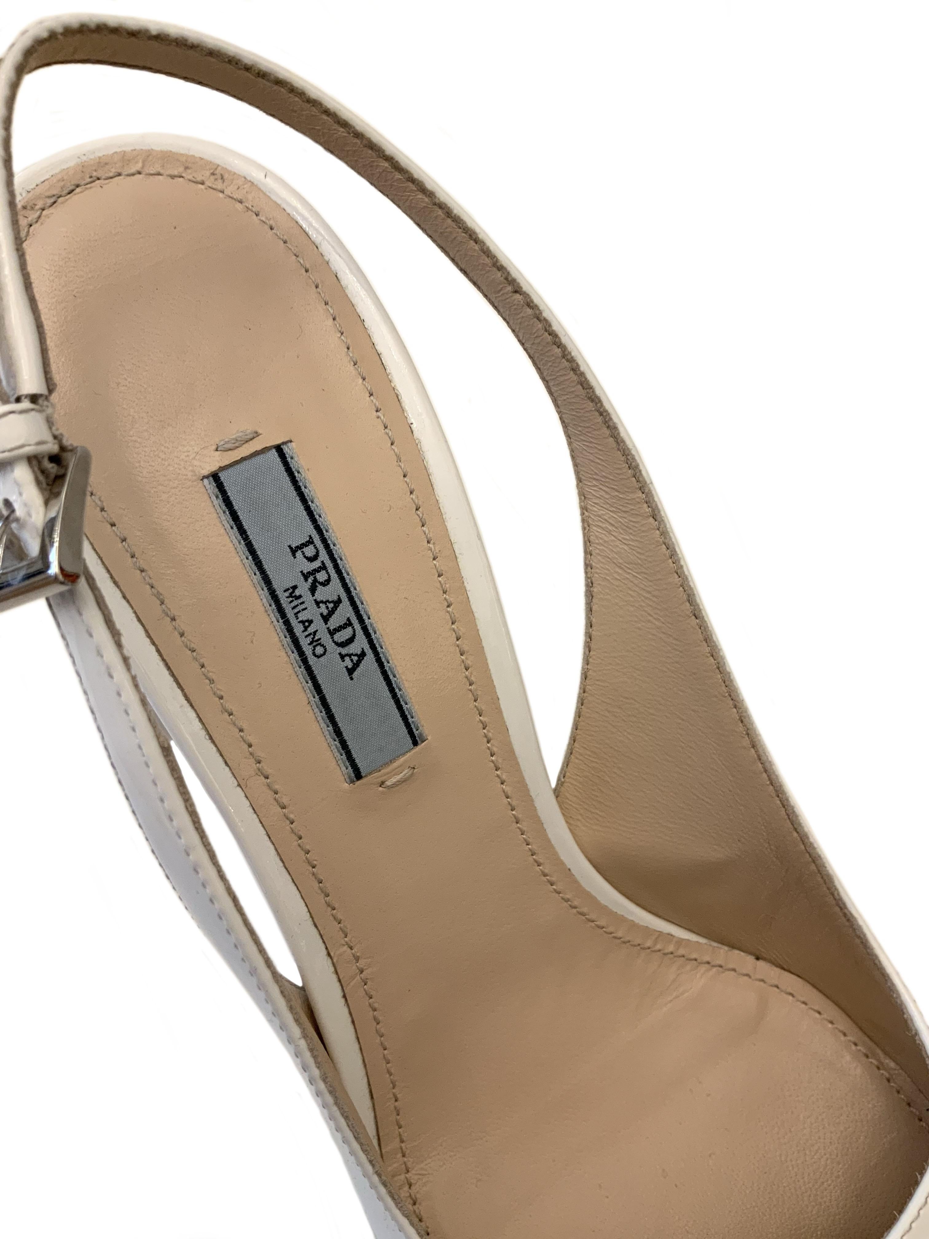Brown Prada Two Tone Patent Leather Block Heel Slingback Pumps