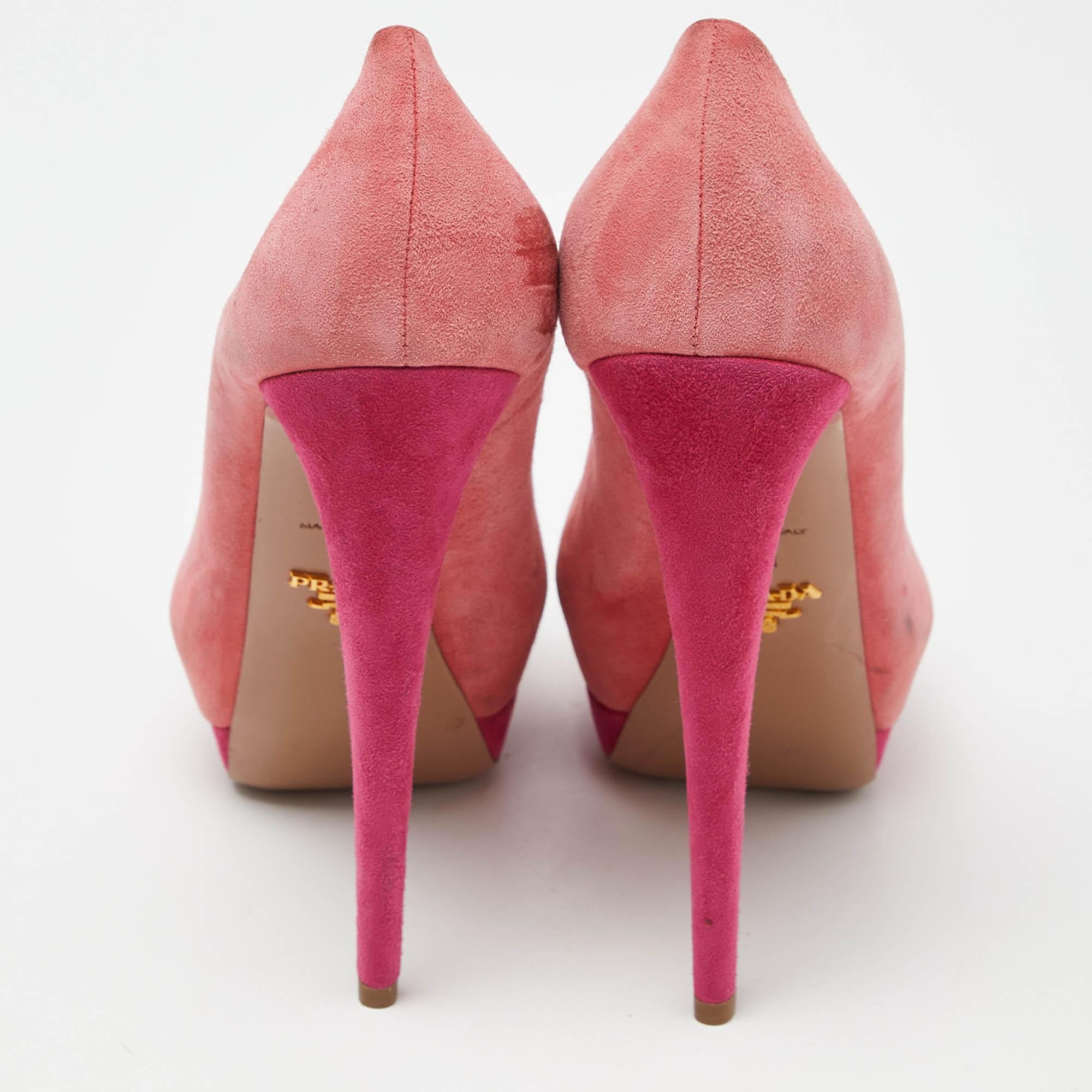 Prada Two Tone Pink Suede Peep Toe Platform Pumps Size 41 1