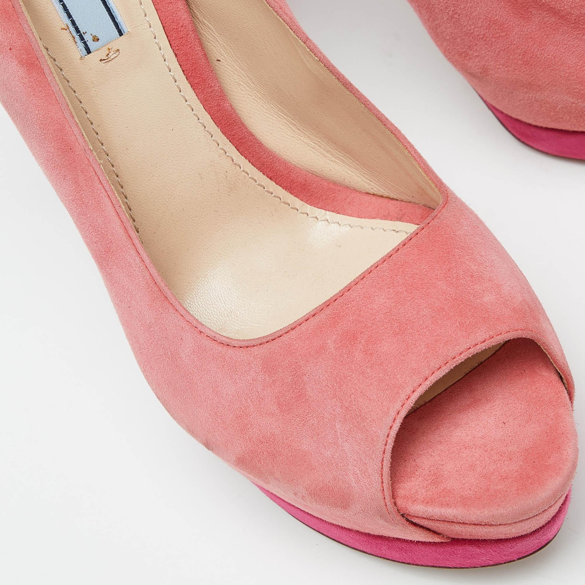 Prada Two Tone Pink Suede Peep Toe Platform Pumps Size 41 4