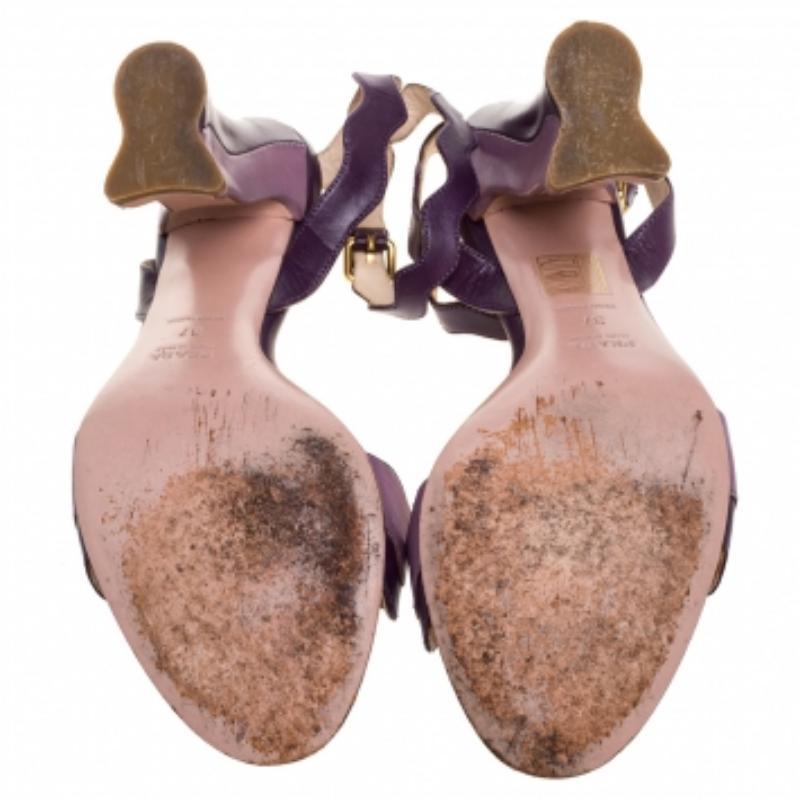 Prada Two Tone Purple Leather Wave Ankle Strap Sandals Size 37 For Sale 1
