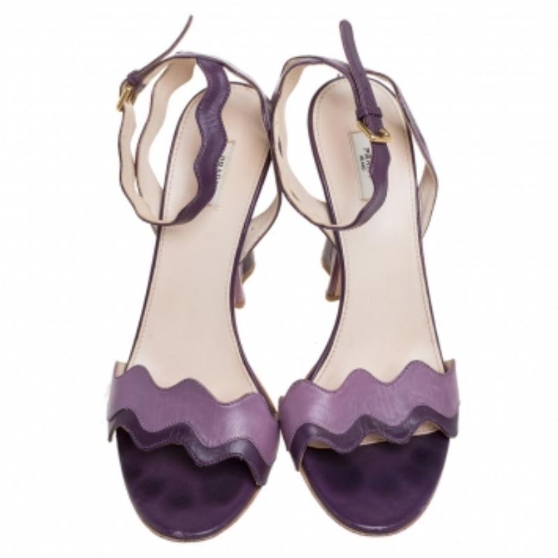 Prada Two Tone Purple Leather Wave Ankle Strap Sandals Size 37 For Sale 2