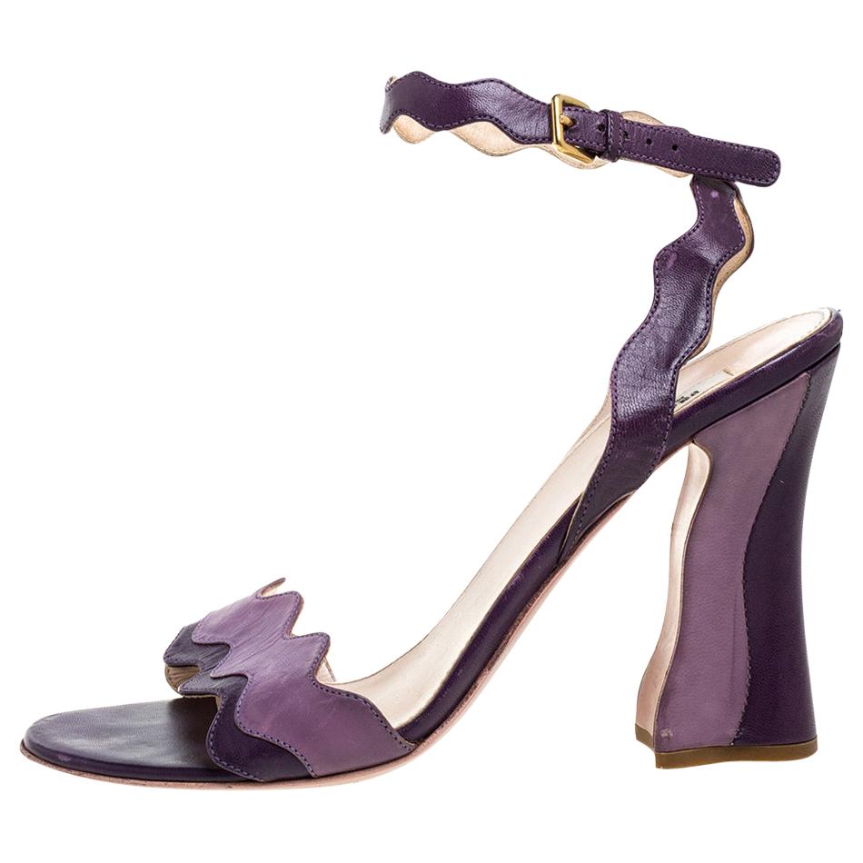 Prada Two Tone Purple Leather Wave Ankle Strap Sandals Size 37 For Sale