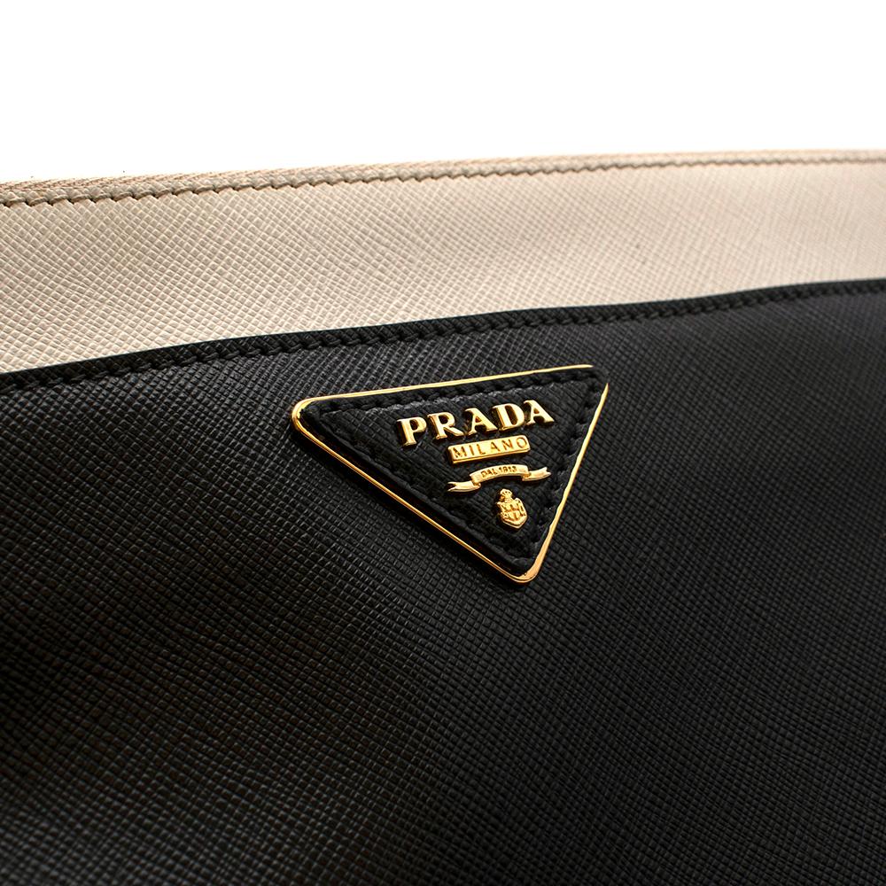 Black Prada Two-Tone Saffiano Leather Pouch 