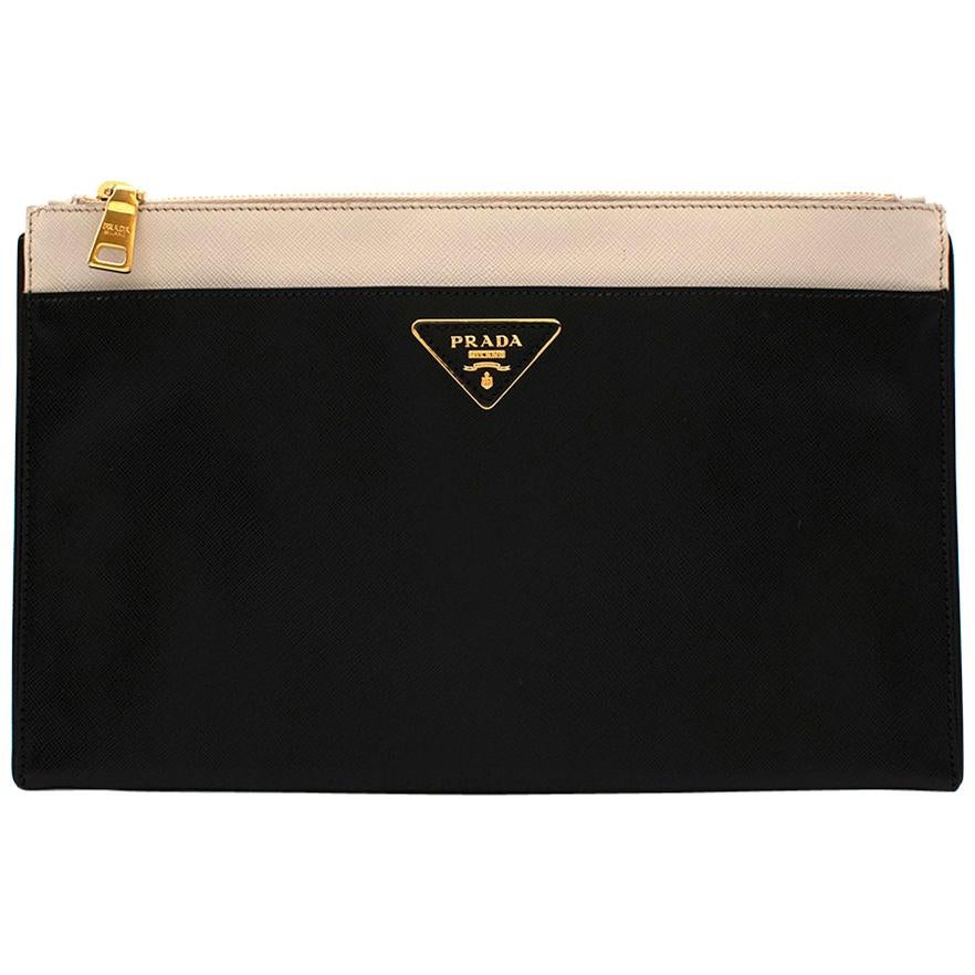 Prada Two-Tone Saffiano Leather Pouch 