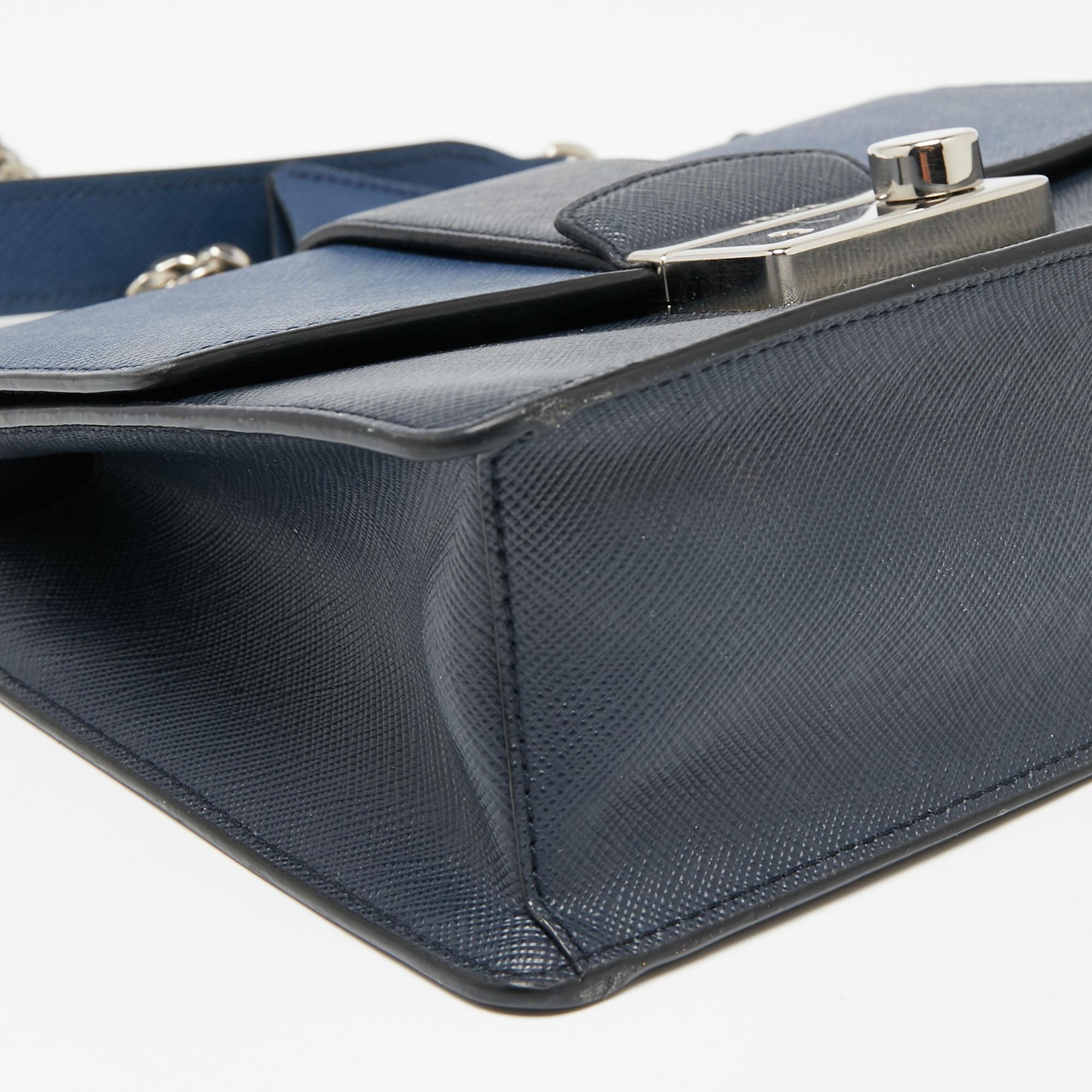 Prada Two-Tone Saffiano Leather Small Sound Flap Chain Shoulder Bag 2