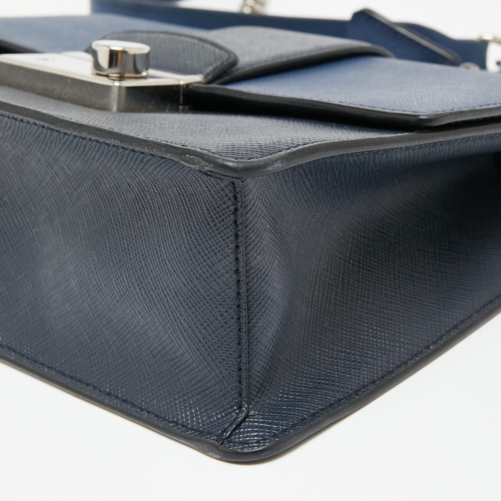Prada Two-Tone Saffiano Leather Small Sound Flap Chain Shoulder Bag 3