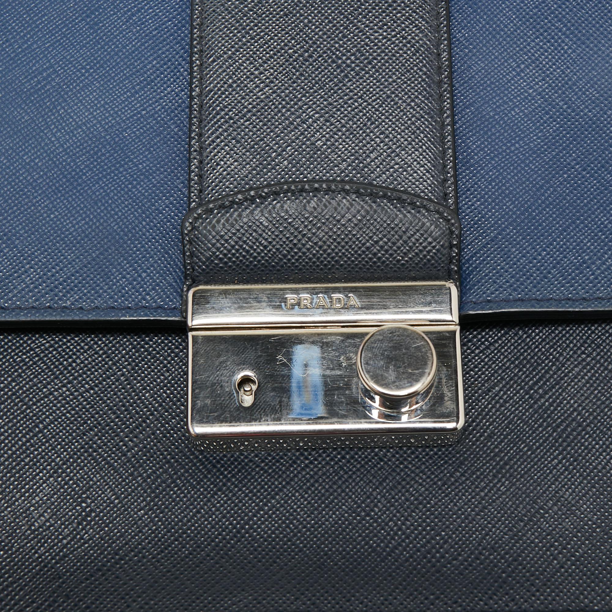 Black Prada Two-Tone Saffiano Leather Small Sound Flap Chain Shoulder Bag