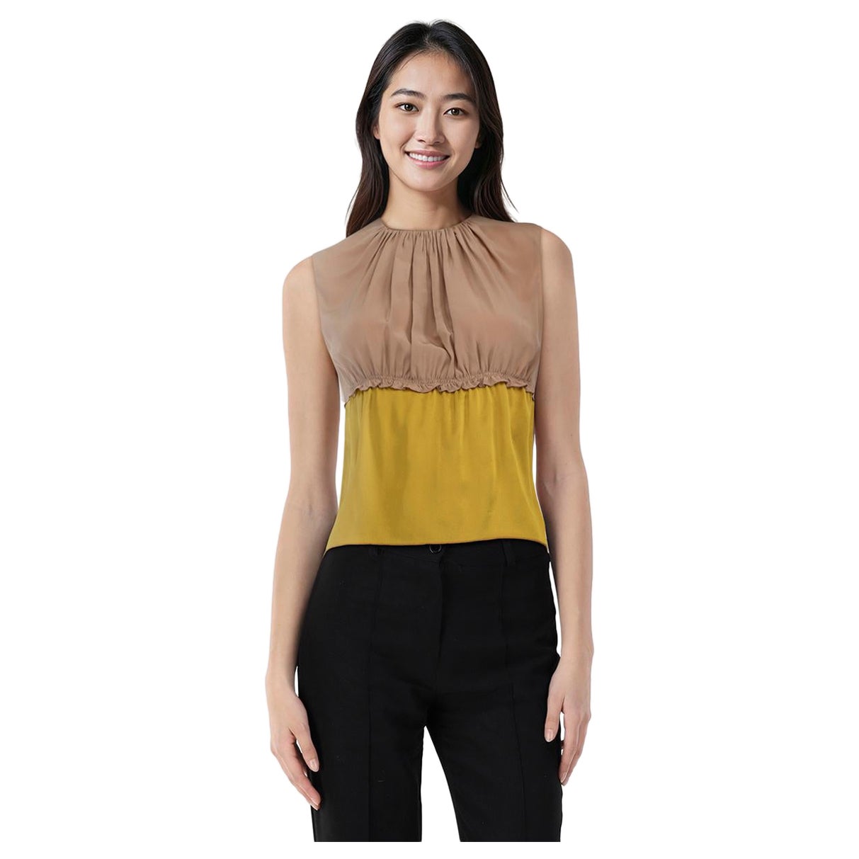 Blusa sin mangas de seda bicolor Prada Talla XS
