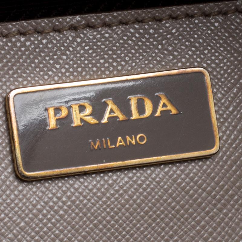 Prada Two Tone Taupe Saffiano Lux Leather Shopper Tote 2