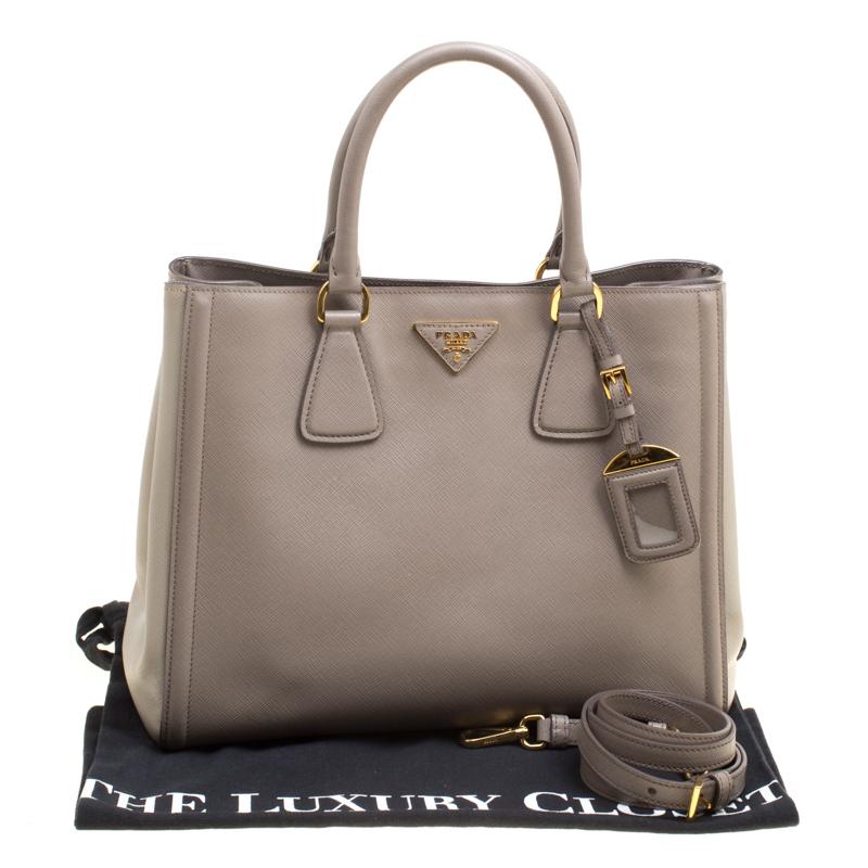 Prada Two Tone Taupe Saffiano Lux Leather Shopper Tote 3