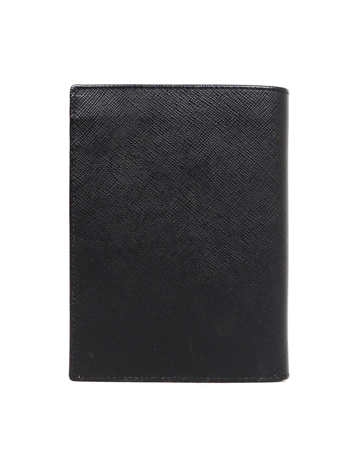 Prada Unisex Black Saffiano Leather Passport Holder/Wallet For Sale at