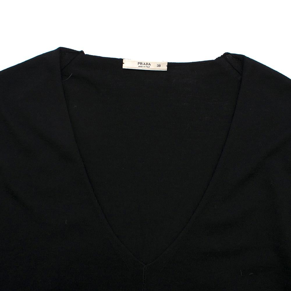 Black Prada V-Neck Wool Sweater with Embroidered Detail