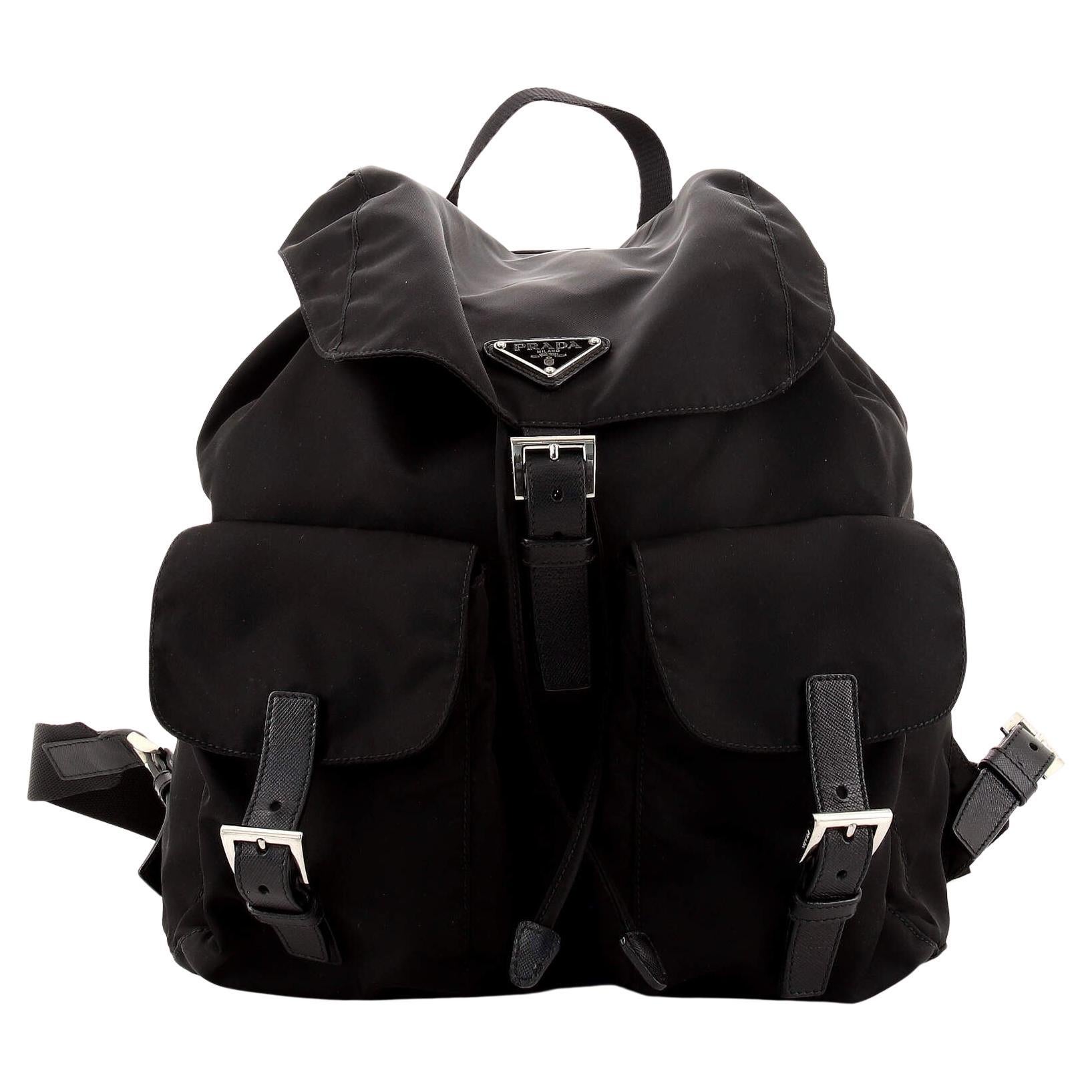 Prada Vela Double Front Pocket Backpack Tessuto with Saffiano Leather Medium