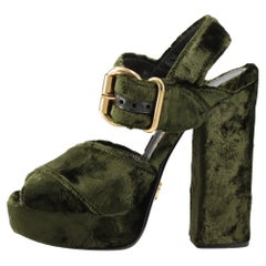 Prada Sandalo a Blocco in Pelle Velour Khaki