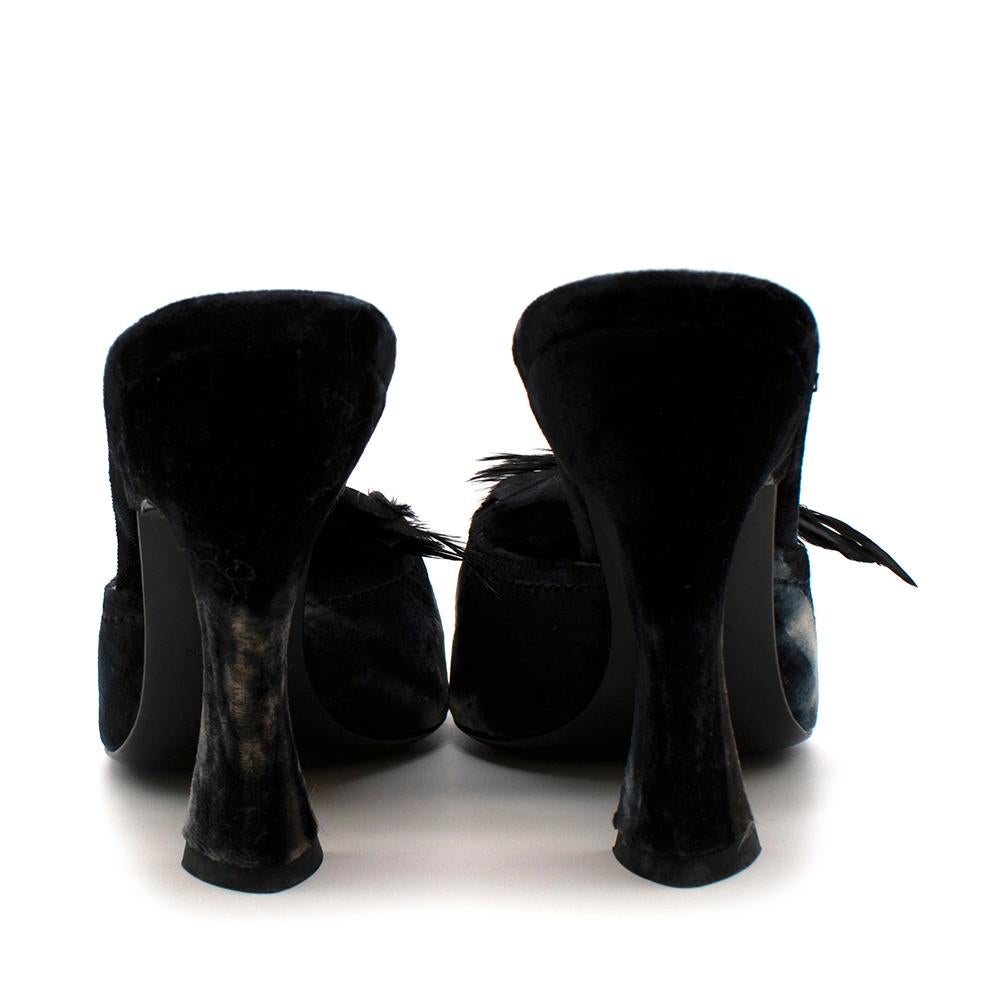 Black Prada Velvet Jewelled Feather Trim Sandals - Size EU 39.5 For Sale