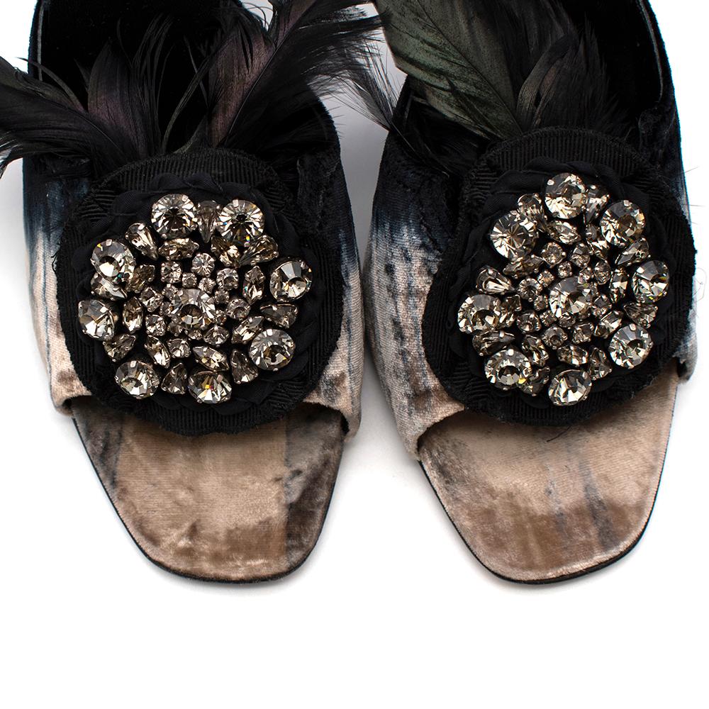 Women's or Men's Prada Velvet Jewelled Feather Trim Sandals - Size EU 39.5 For Sale