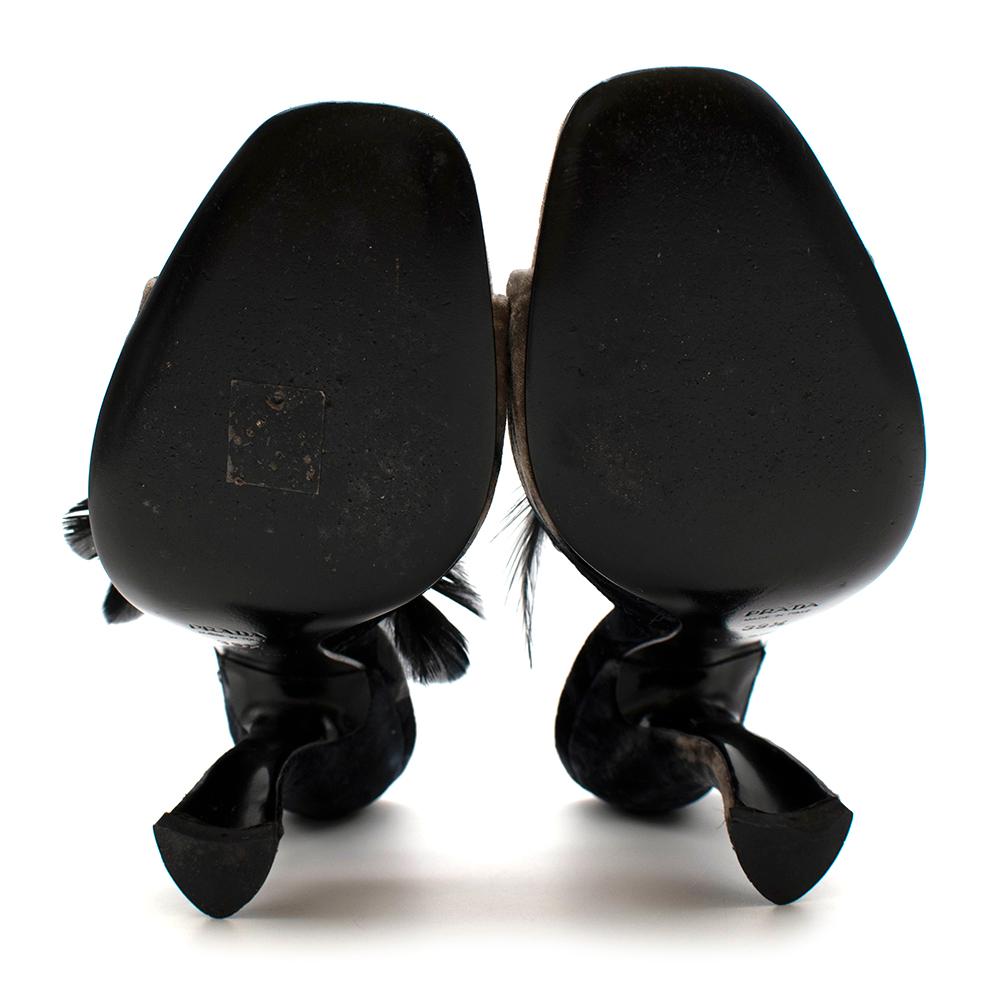 Prada Velvet Jewelled Feather Trim Sandals - Size EU 39.5 For Sale 2