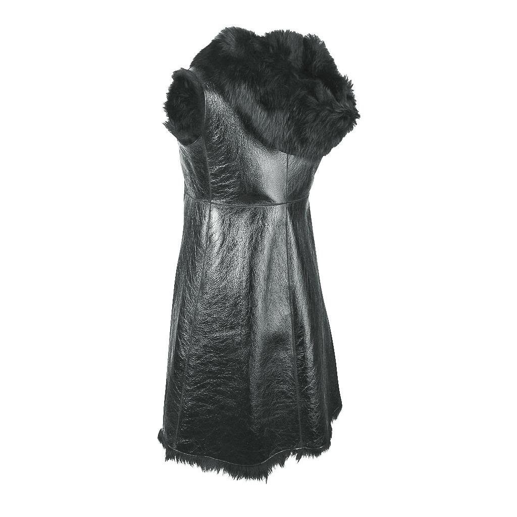 Prada Shearling Patent Leather Vest Knee Length 42 / 8 For Sale 3