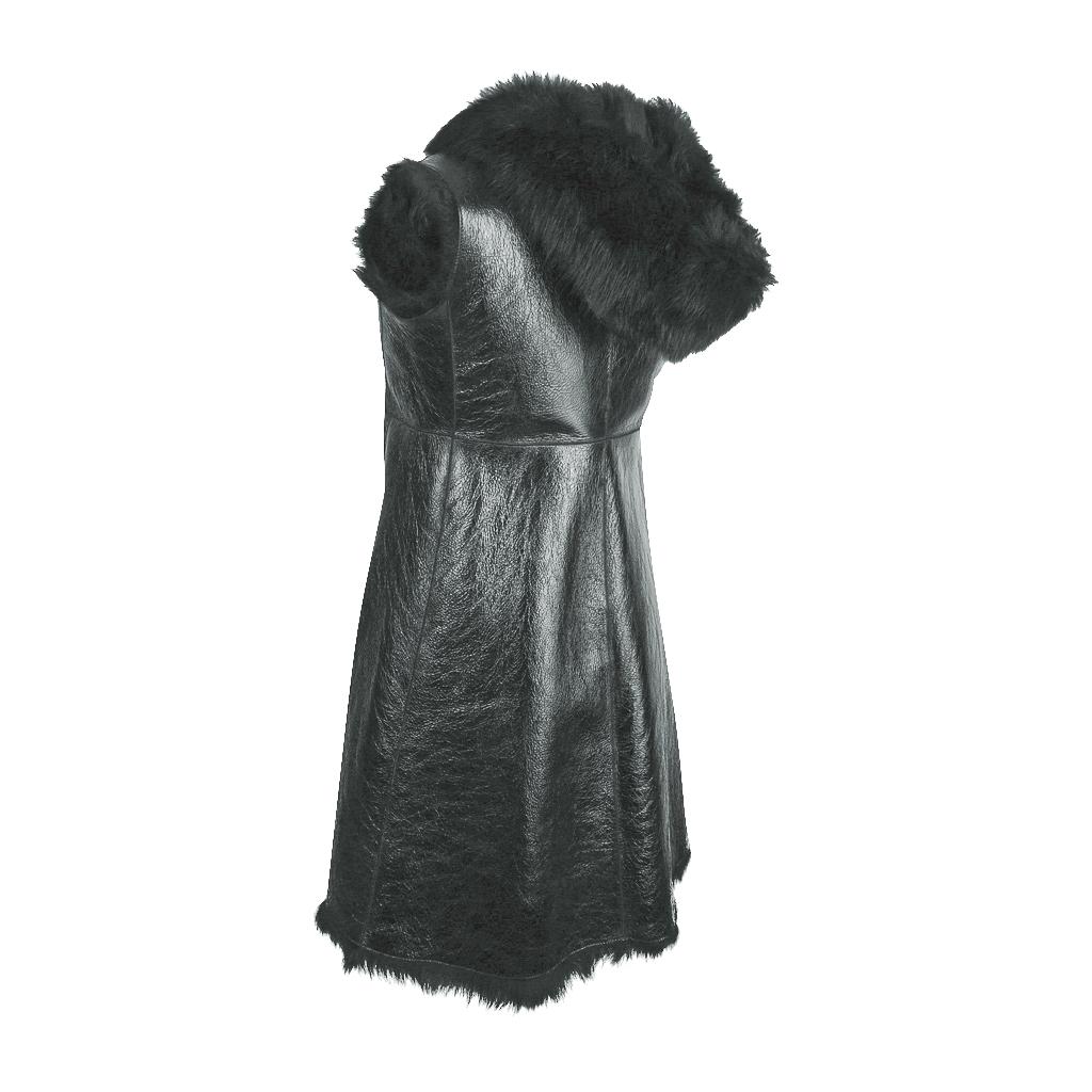 Prada Shearling Patent Leather Vest Knee Length 42 / 8 For Sale 4