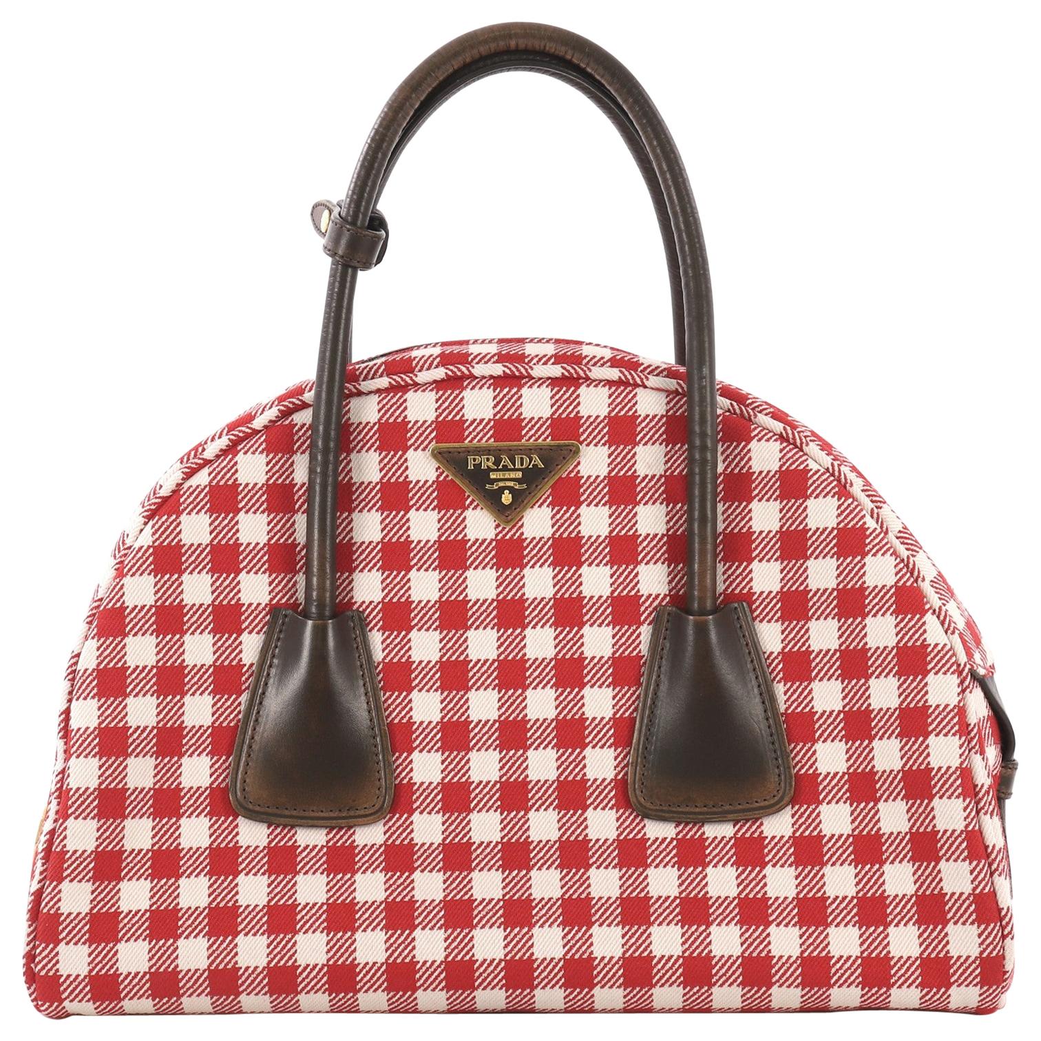 Prada Vichy Vintage Bowler Bag Jacquard Large