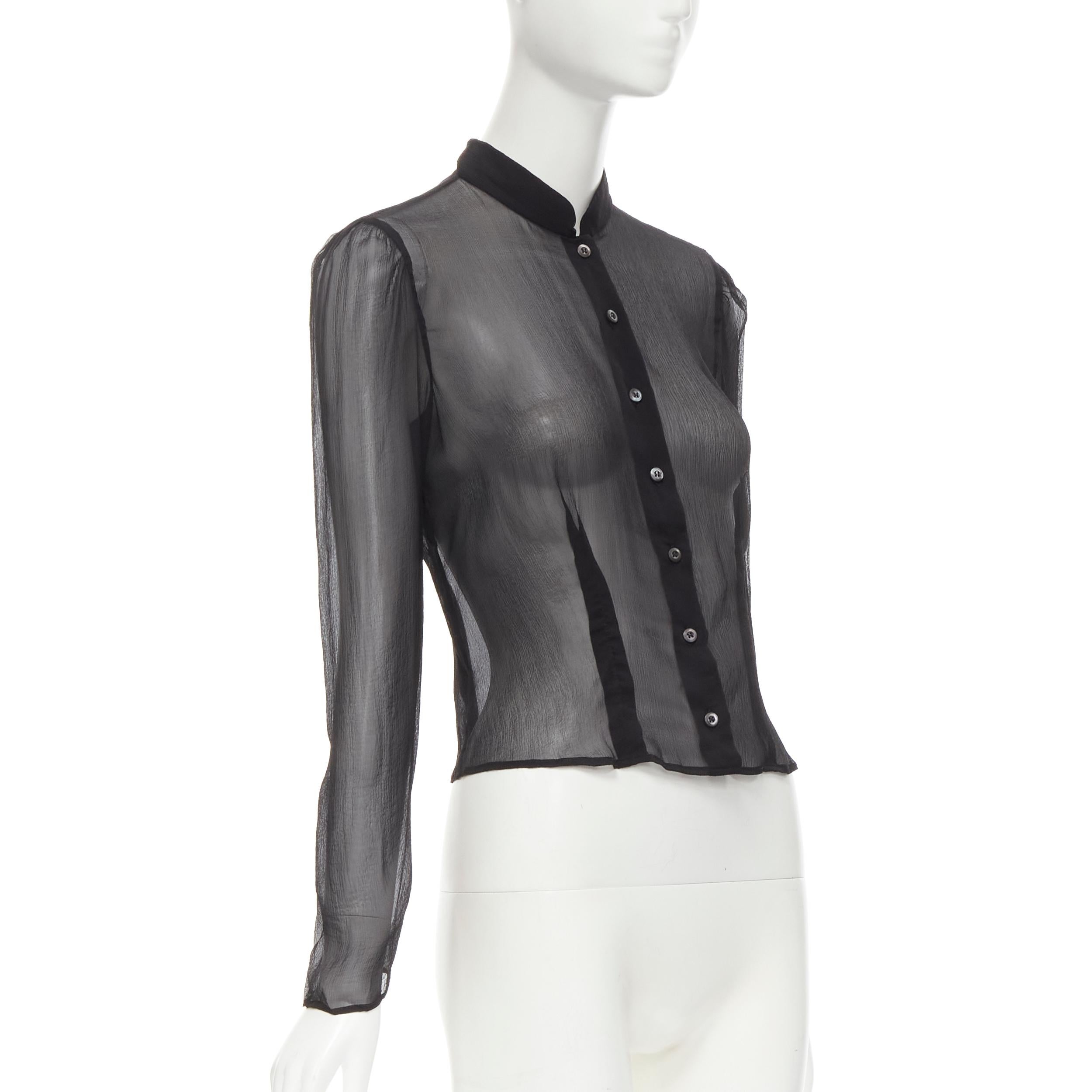 Black PRADA Vintage 100% silk black waist dart sheer cropped blouse IT44 L