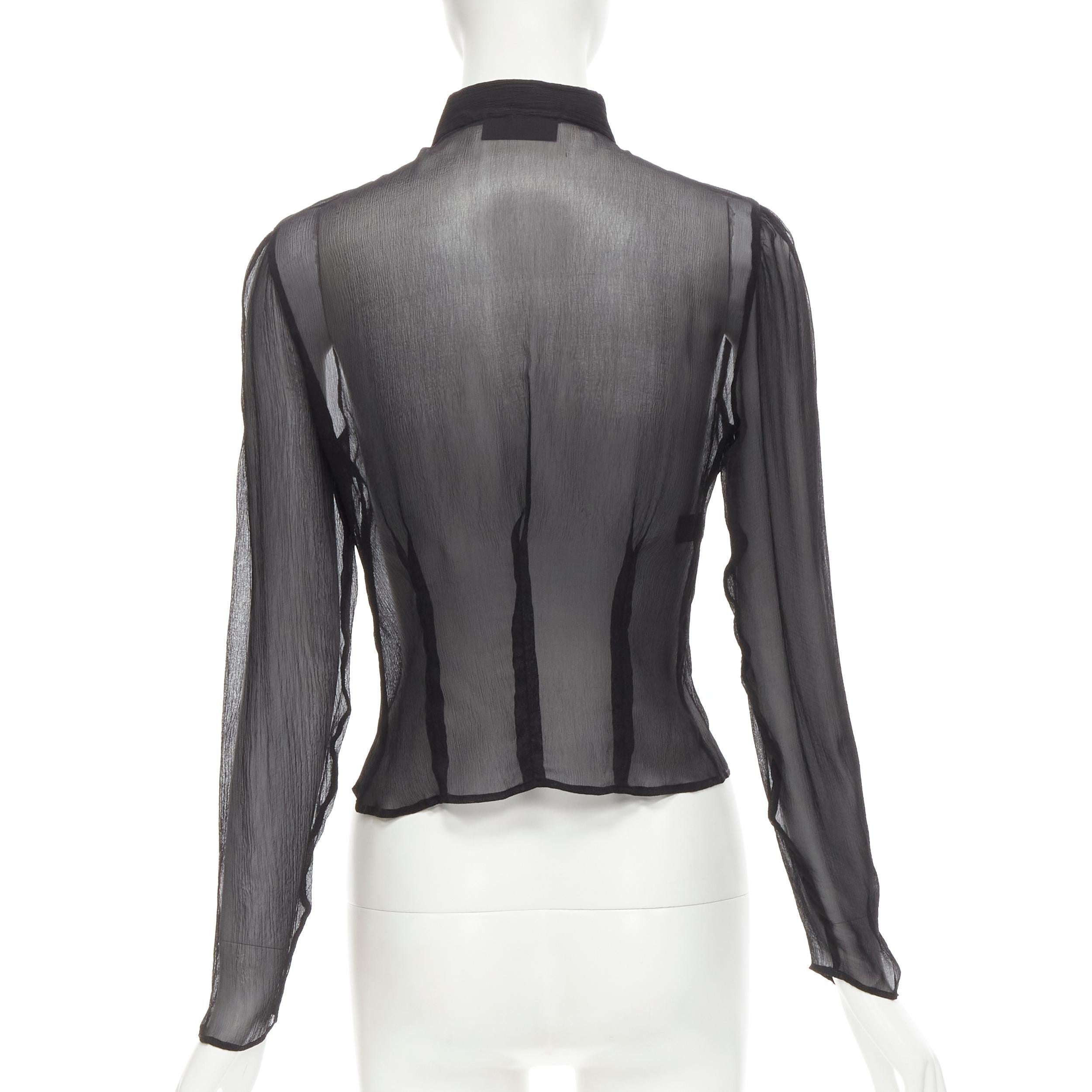 Women's PRADA Vintage 100% silk black waist dart sheer cropped blouse IT44 L