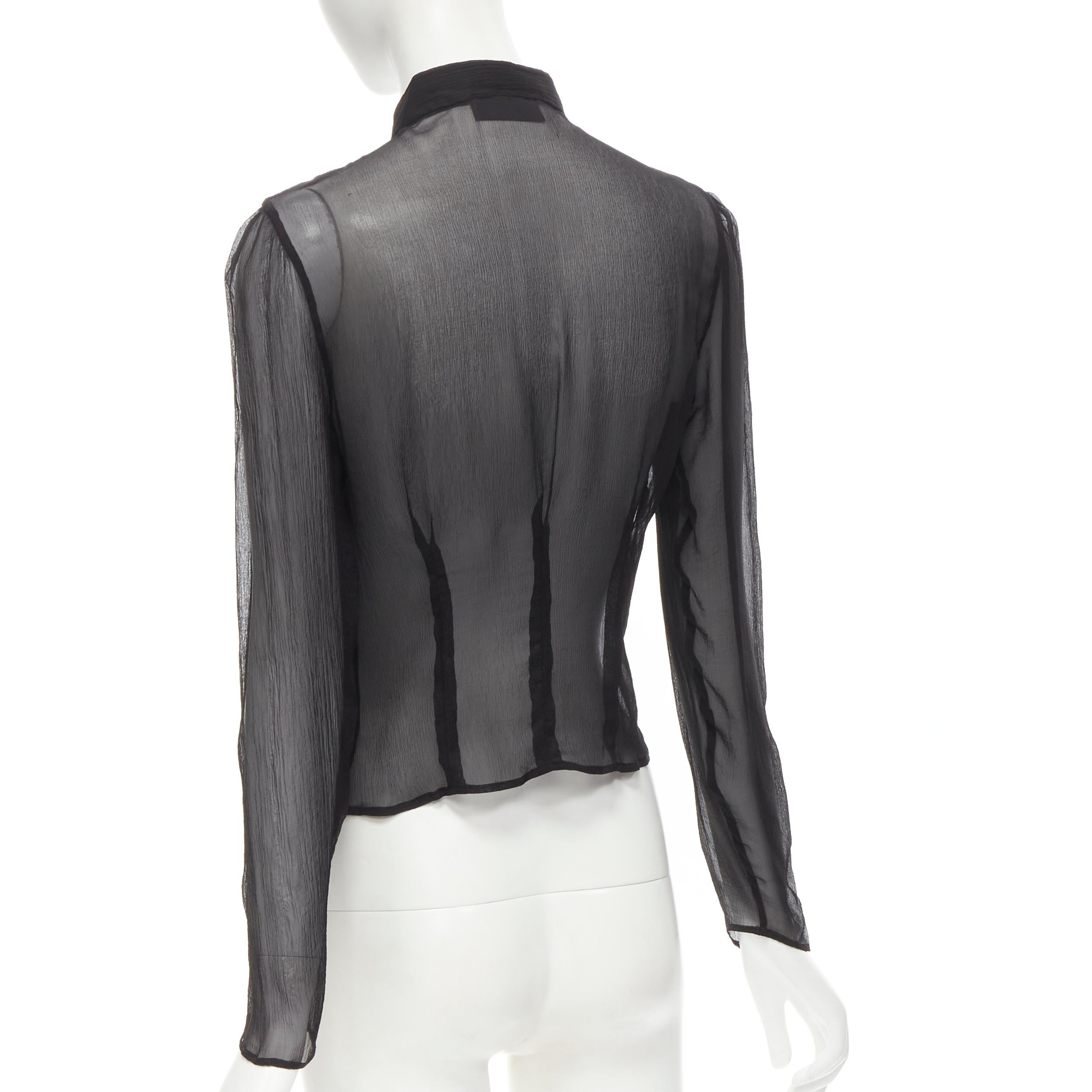PRADA Vintage 100% silk black waist dart sheer cropped blouse IT44 L 1