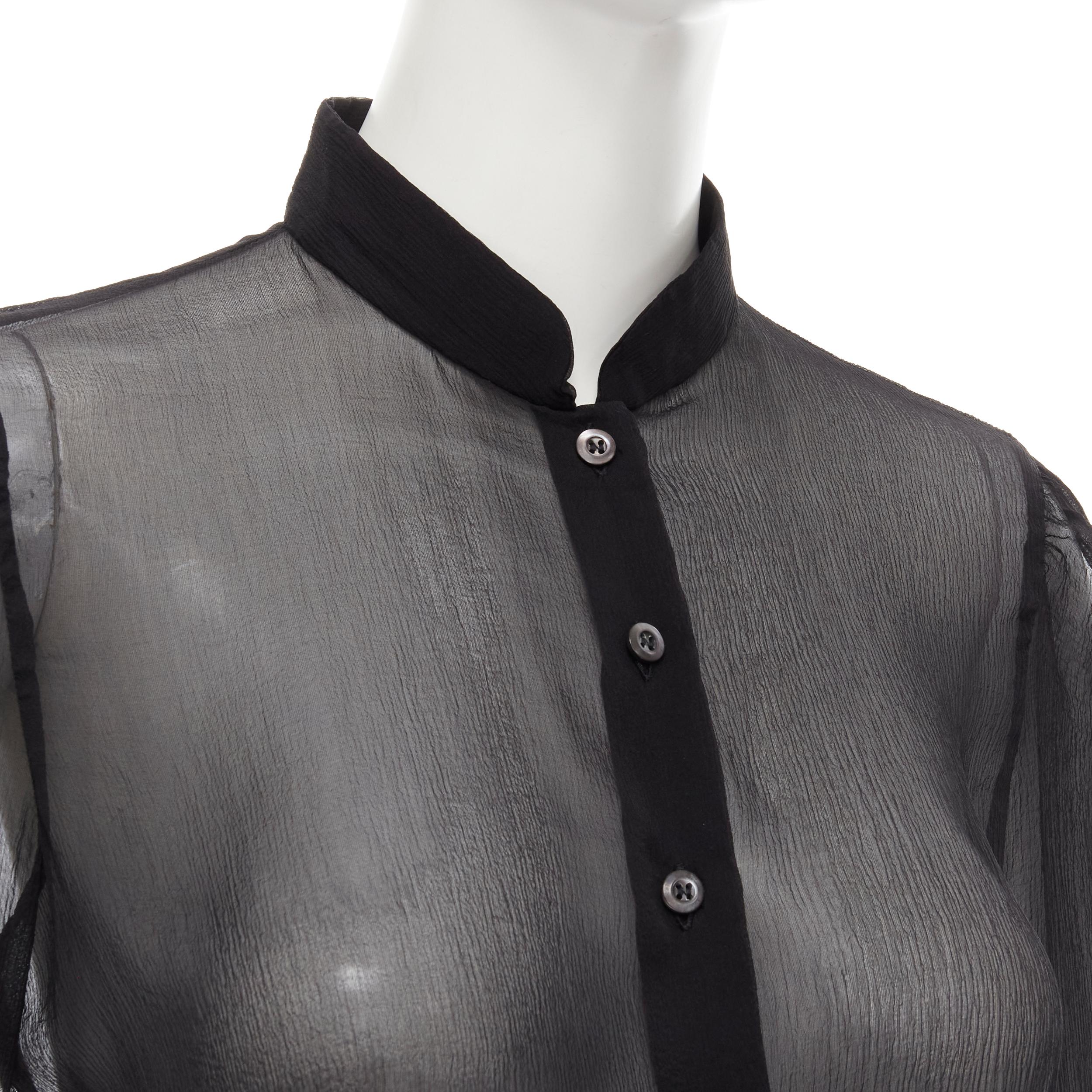 PRADA Vintage 100% silk black waist dart sheer cropped blouse IT44 L 2