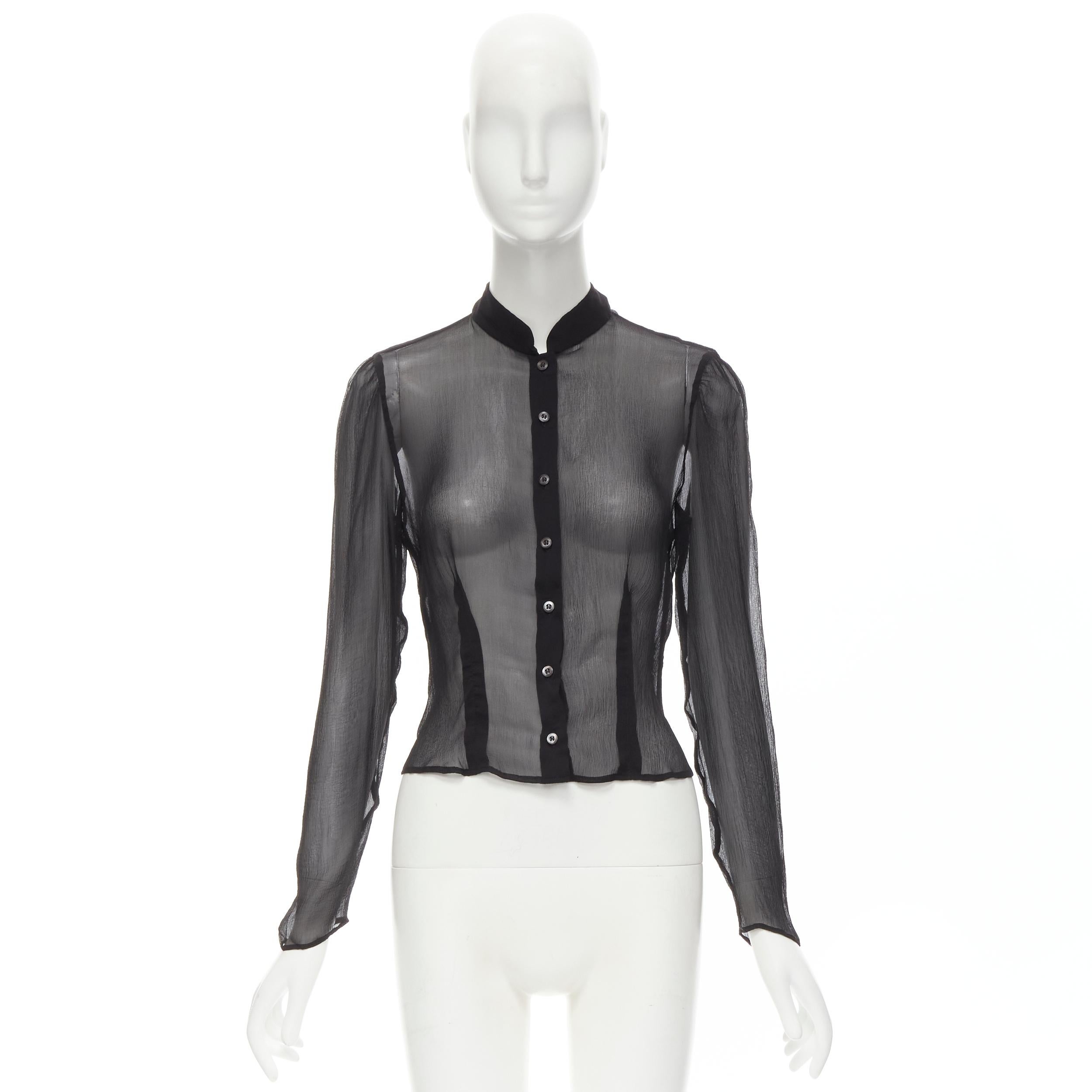 PRADA Vintage 100% silk black waist dart sheer cropped blouse IT44 L 4