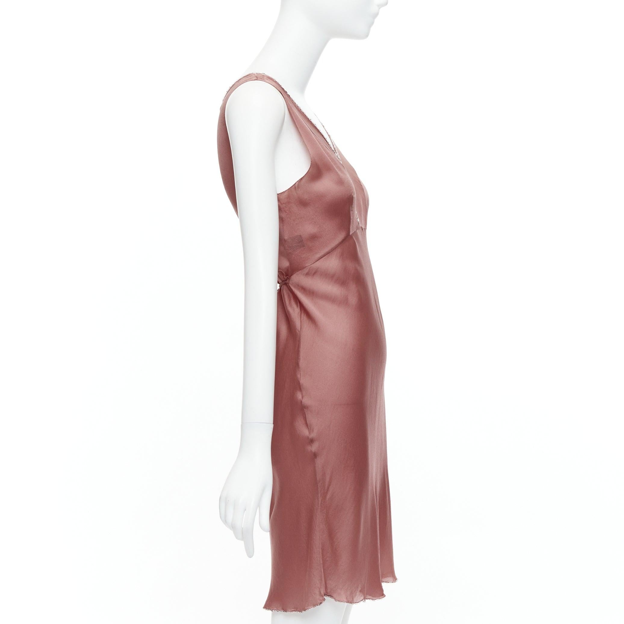 Women's PRADA Vintage 100% silk blush pink beaded trim V neck slip dress IT42 M