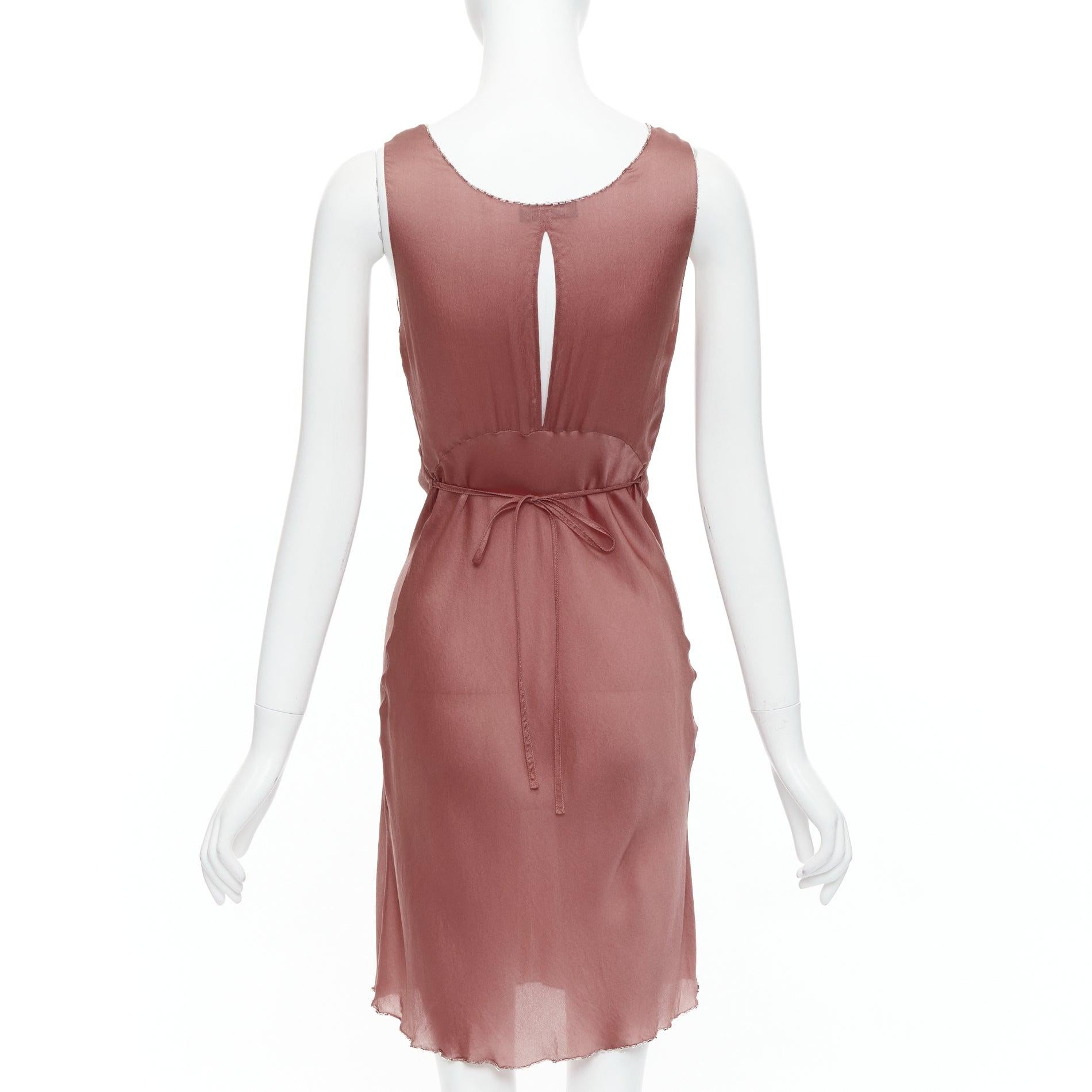 PRADA Vintage 100% silk blush pink beaded trim V neck slip dress IT42 M 1