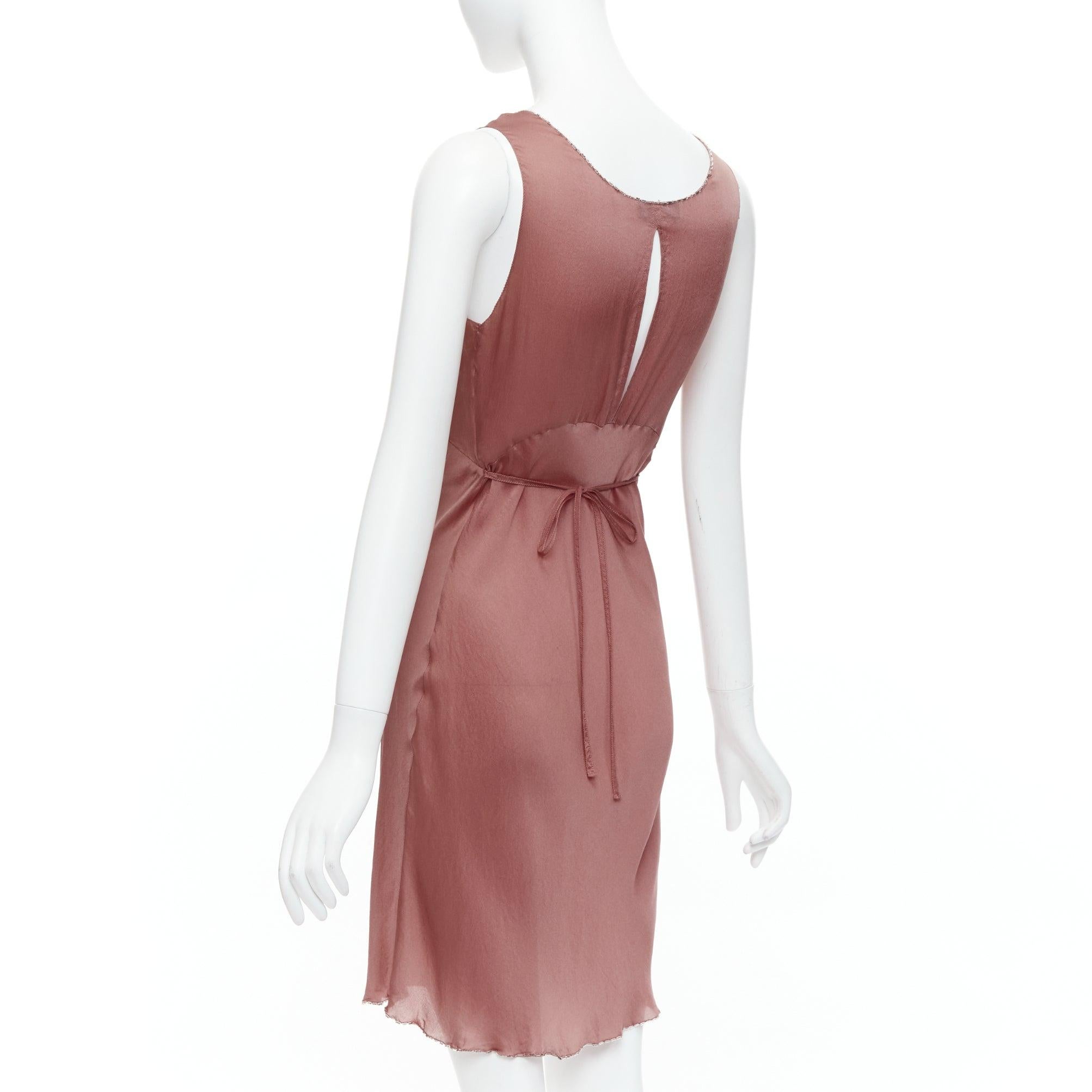 PRADA Vintage 100% silk blush pink beaded trim V neck slip dress IT42 M 2