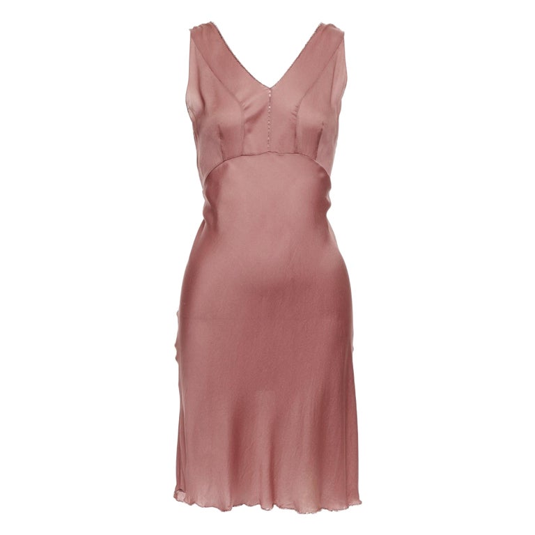 PRADA Vintage 100% silk blush pink beaded trim V neck slip dress IT42 M at  1stDibs