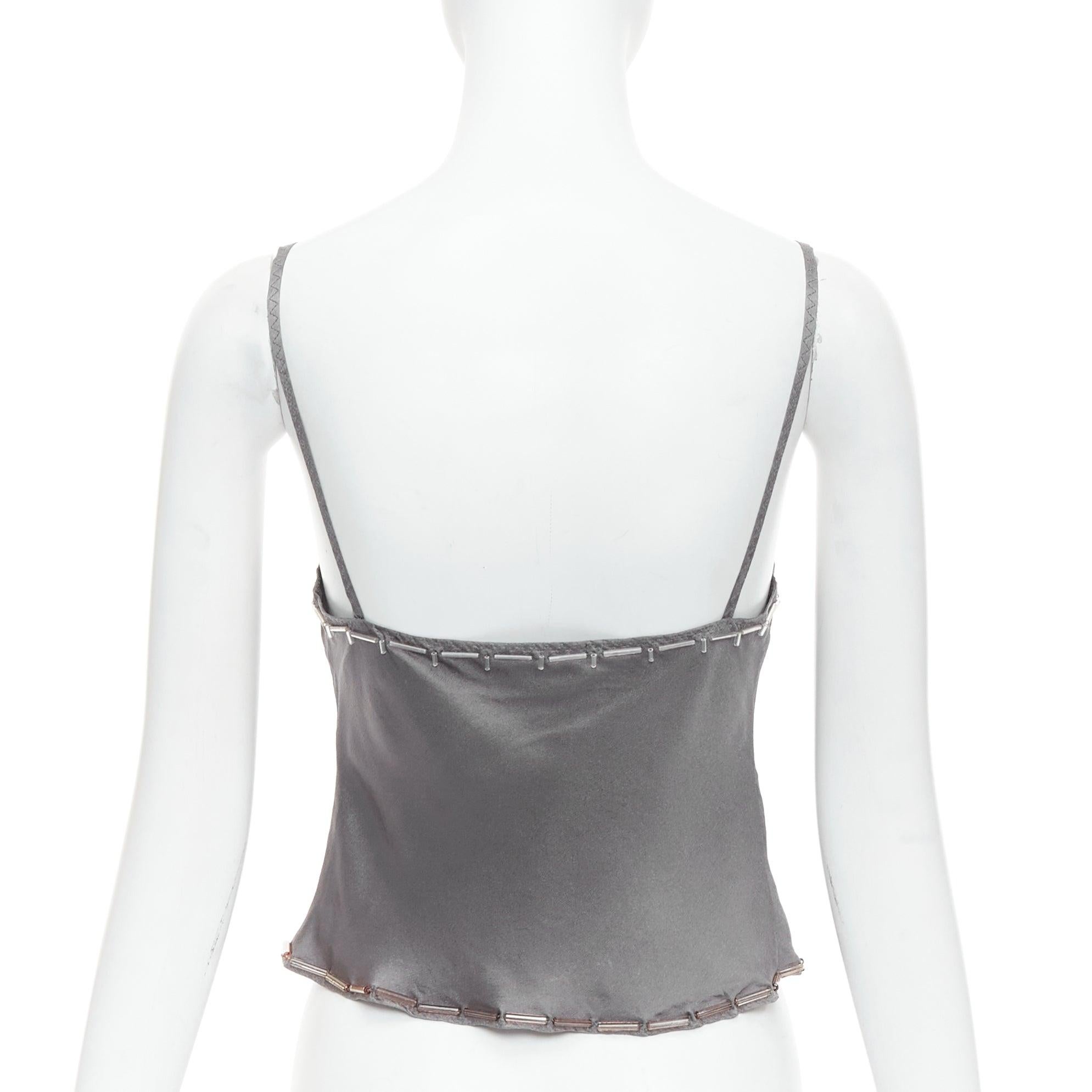 Women's PRADA Vintage 100% silk grey clear long bead embellished camisole top IT38 XS For Sale