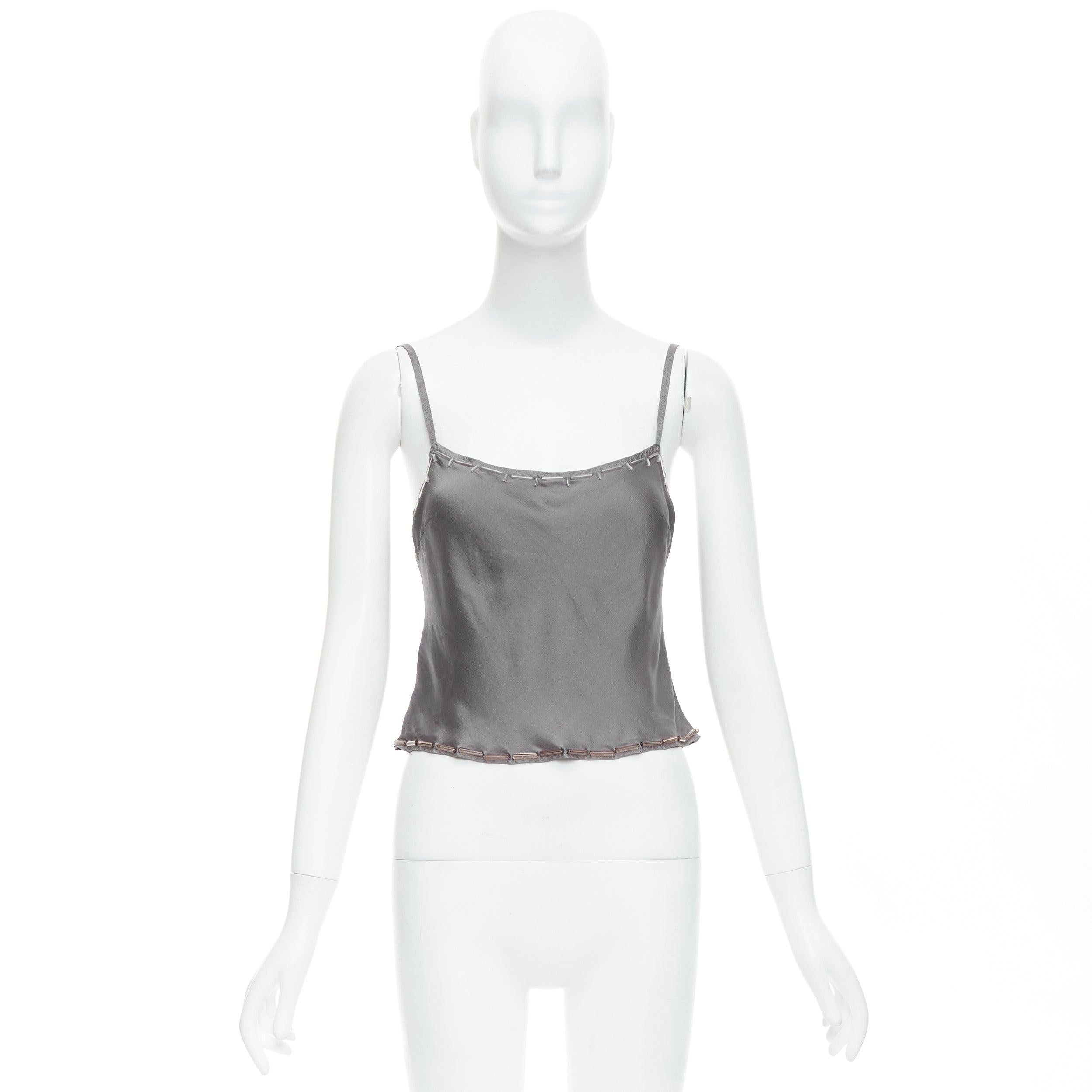 PRADA Vintage 100% silk grey clear long bead embellished camisole top IT38 XS For Sale 4