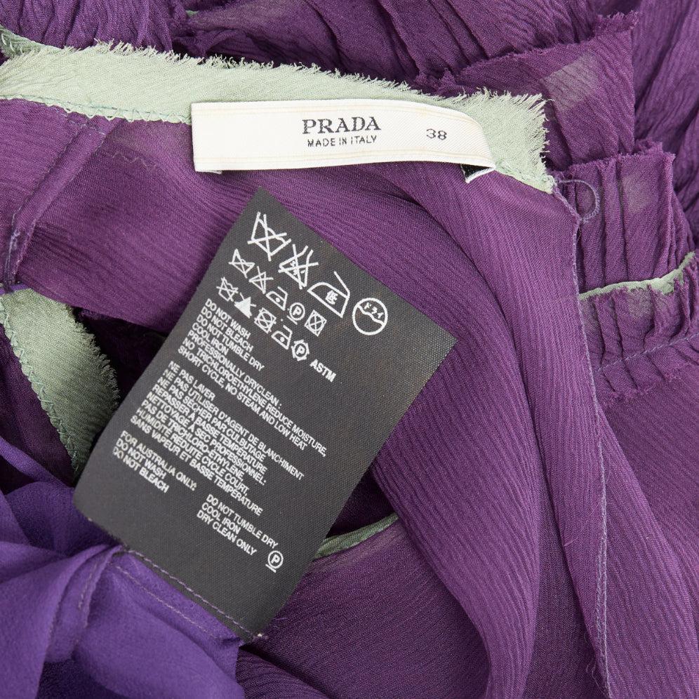 PRADA Vintage 100% silk purple green trim pleated tiered dress IT38 XS 3